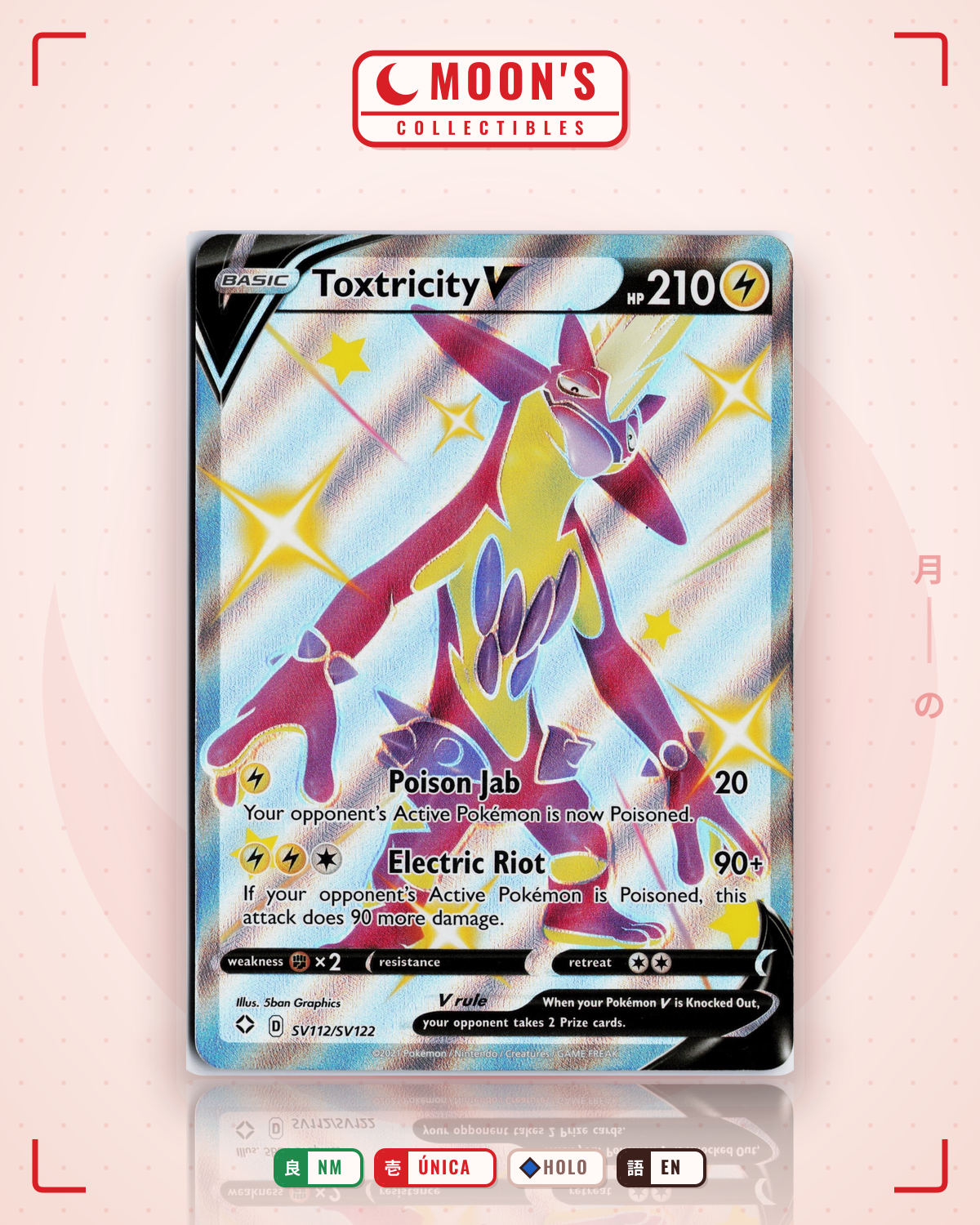Carta Pokémon Toxtricity V · Shining Fates Shiny Vault #SV112/SV122 (NM) — pieza única en Moon's Collectibles México