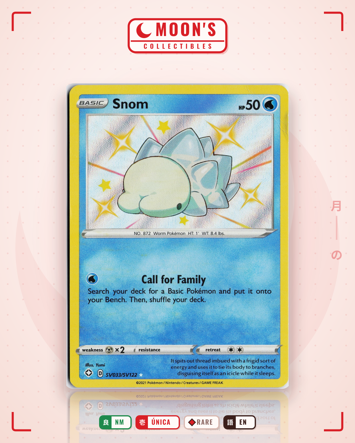 Carta Pokémon Snom · Shining Fates Shiny Vault #SV033/SV122 (NM) — pieza única en Moon's Collectibles México