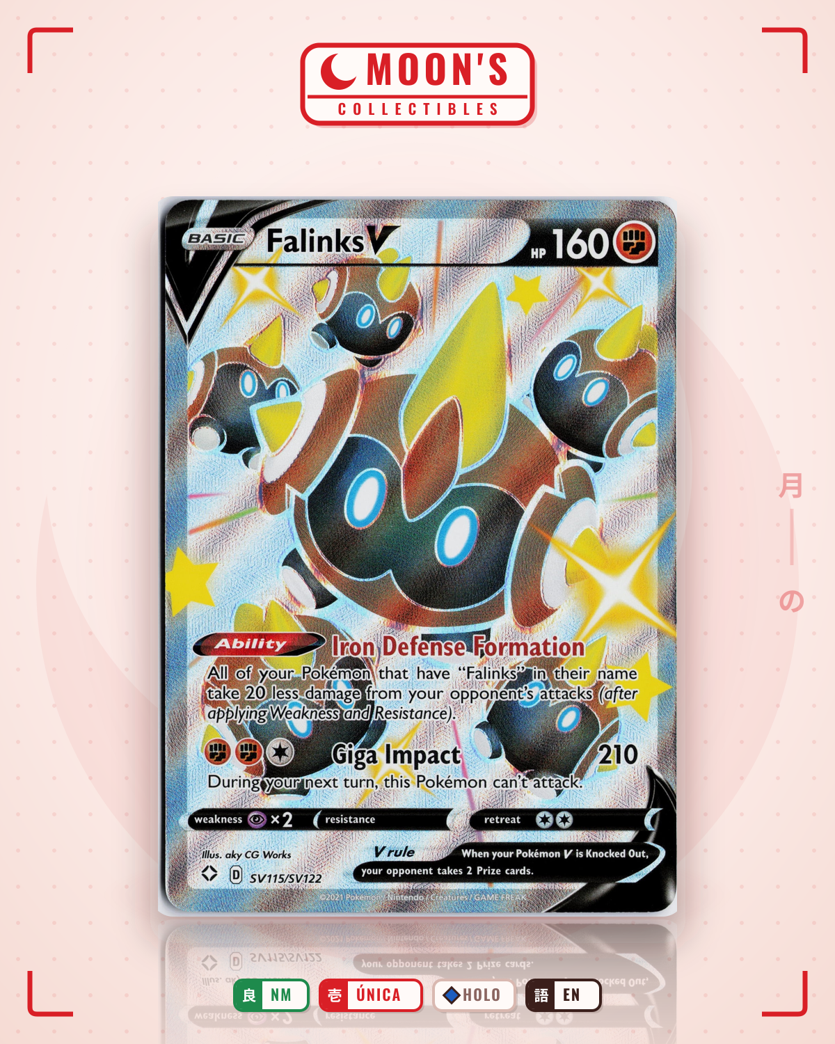 Carta Pokémon Falinks V · Shining Fates Shiny Vault #SV115/SV122 (NM) — pieza única en Moon's Collectibles México