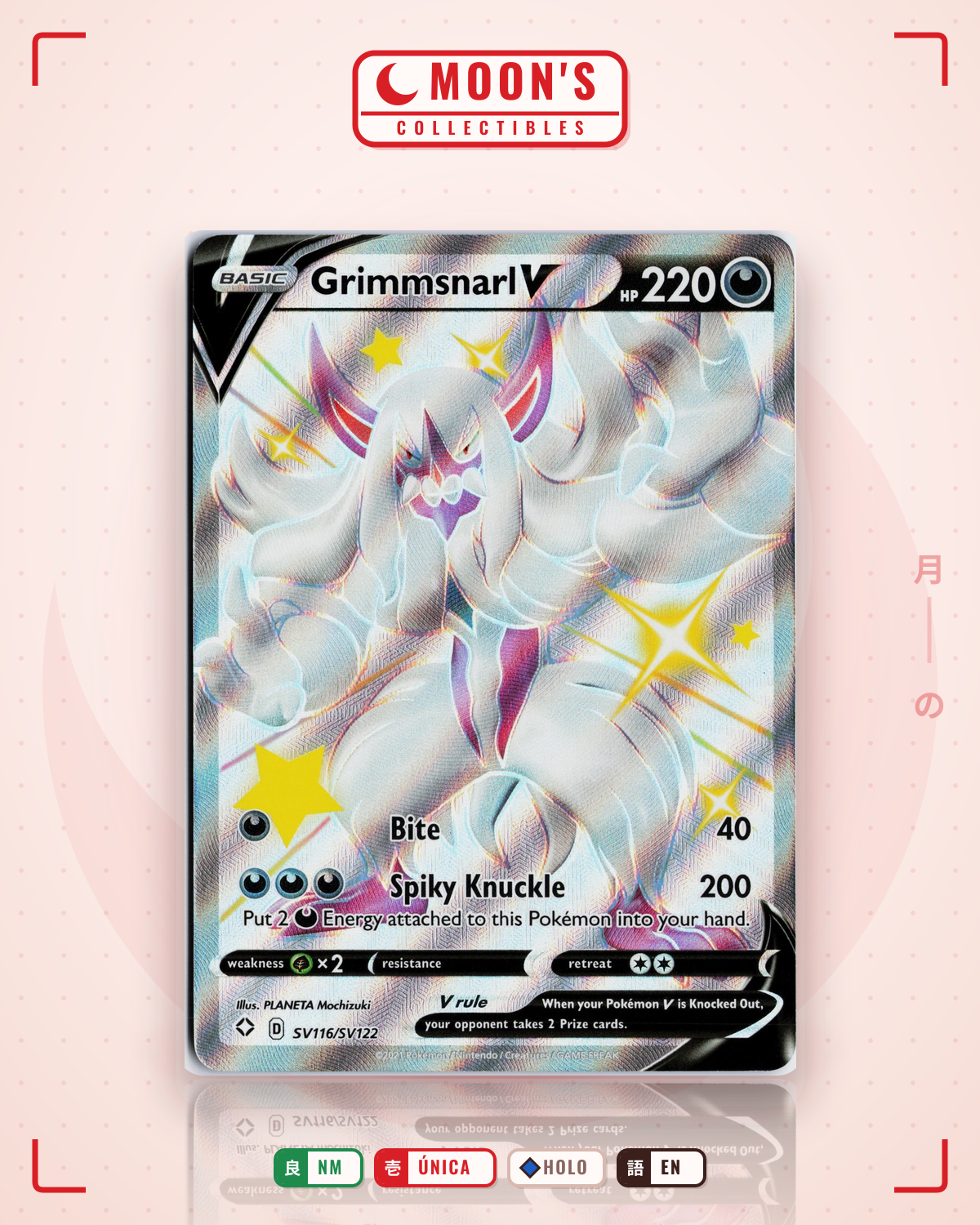 Carta Pokémon Grimmsnarl V · Shining Fates Shiny Vault #SV116/SV122 (NM) — pieza única en Moon's Collectibles México