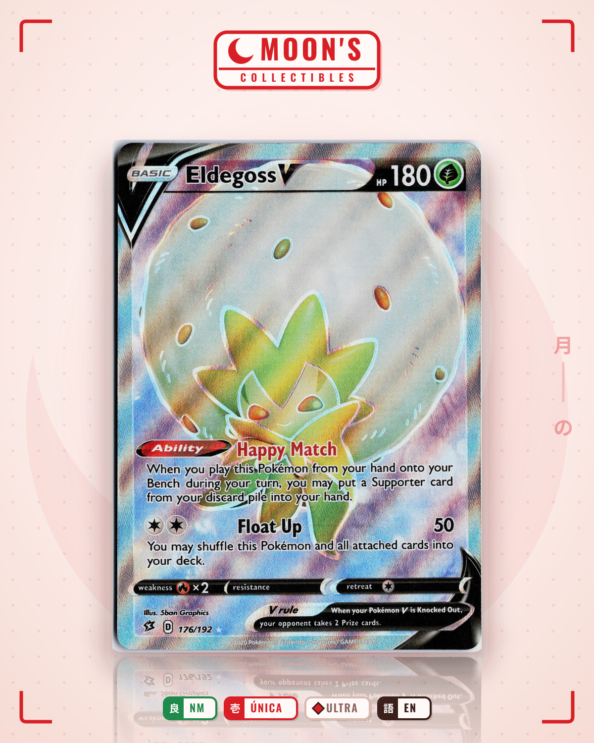 Carta Pokémon Eldegoss V · Rebel Clash #176/192 (NM) — pieza única en Moon's Collectibles México