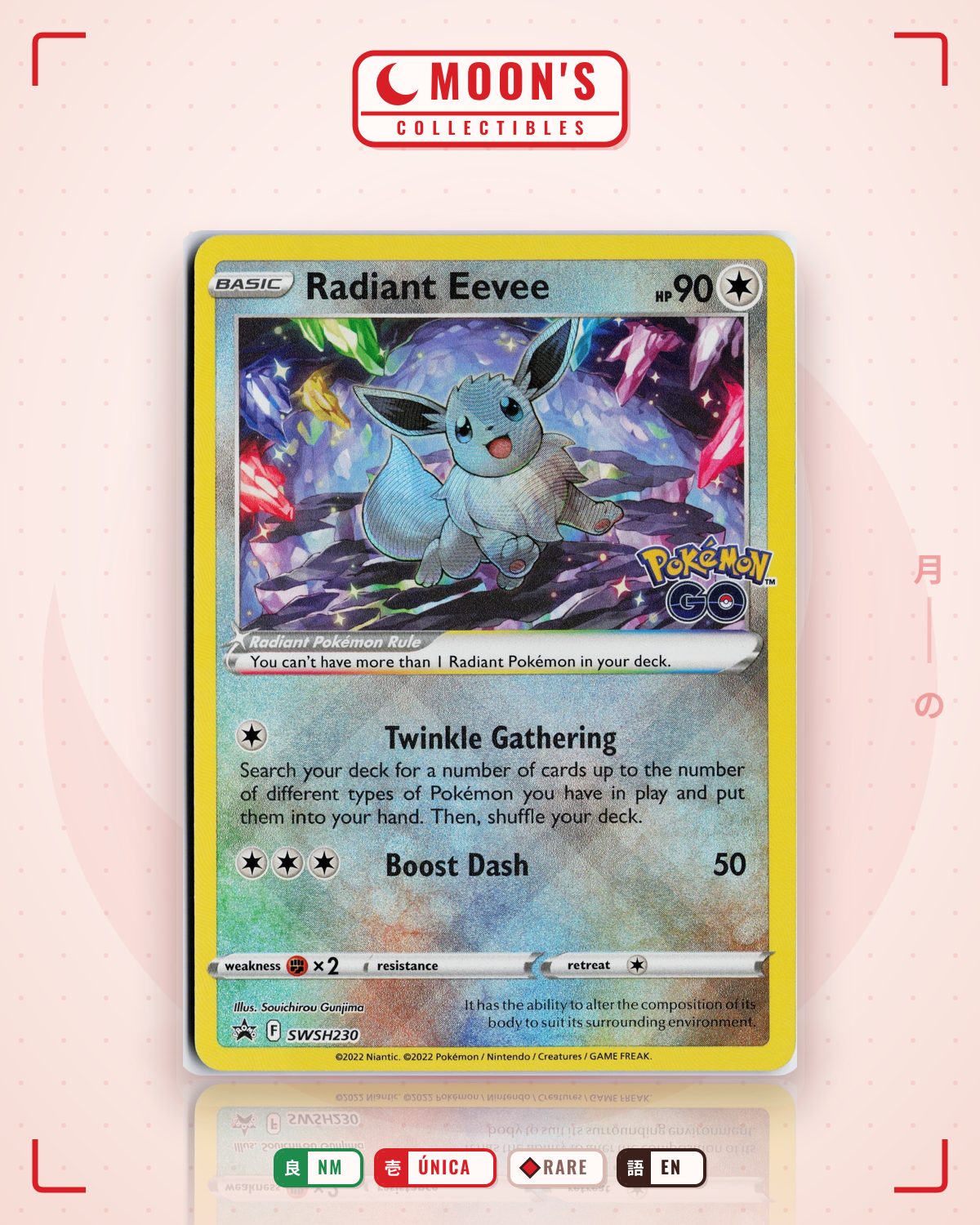 Carta Pokémon Radiant Eevee · SWSH Black Star Promos #SWSH230 (NM) — pieza única en Moon's Collectibles México