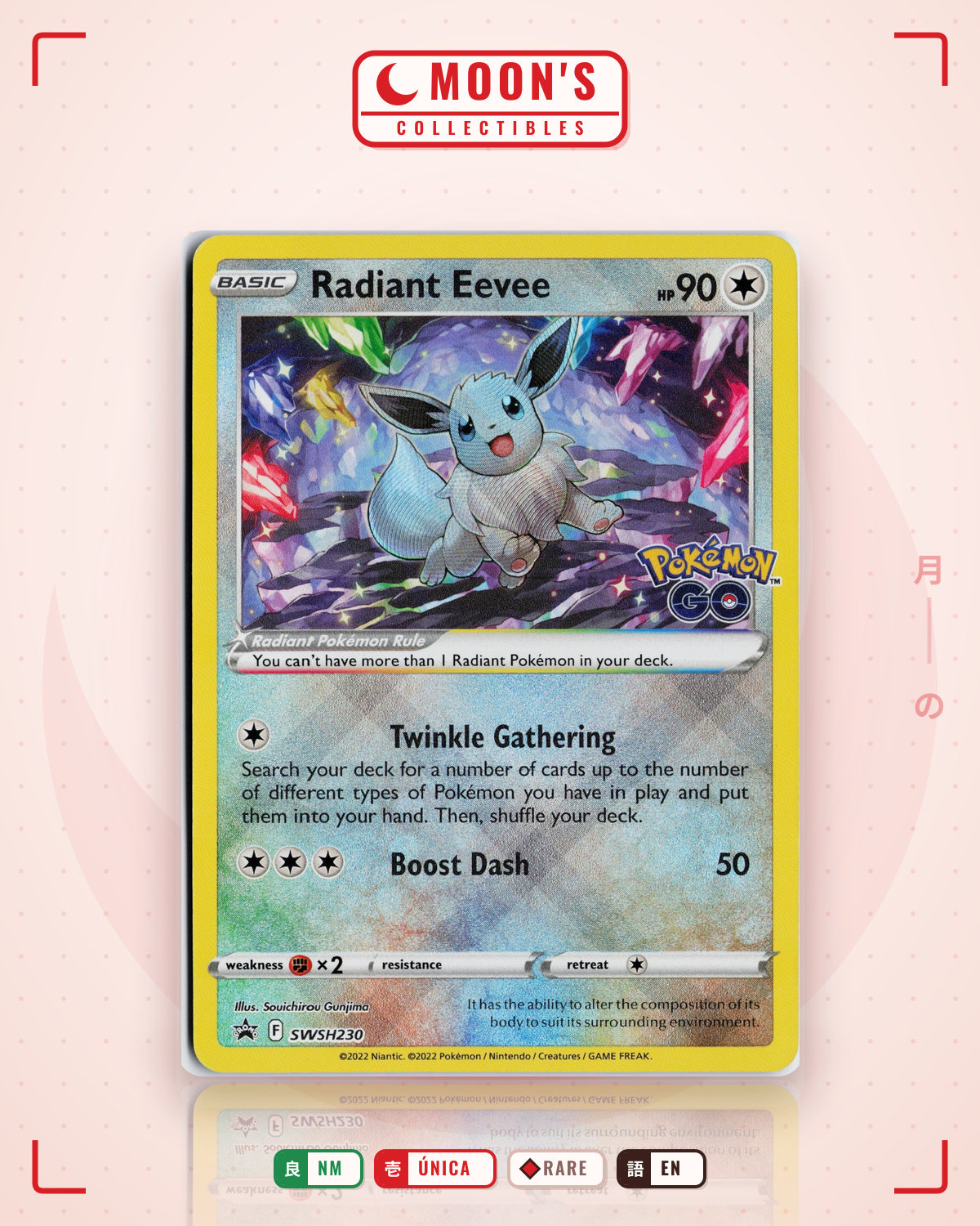 Carta Pokémon Radiant Eevee · SWSH Black Star Promos #SWSH230 (NM) — pieza única en Moon's Collectibles México