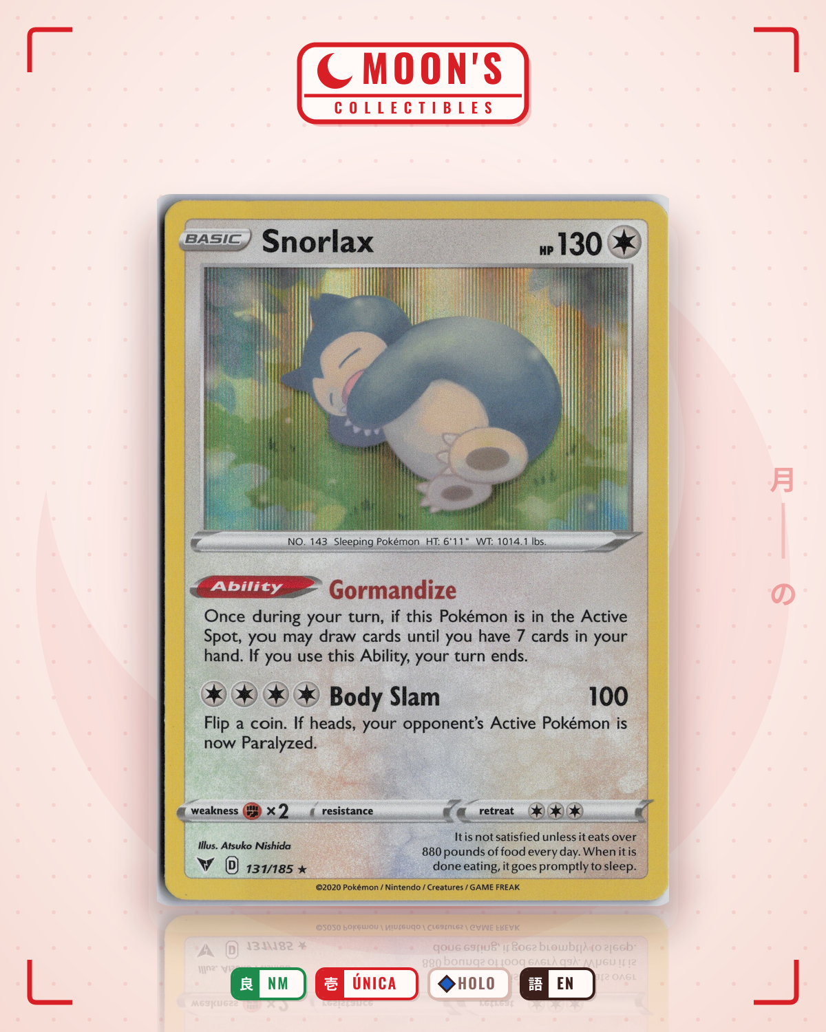 Carta Pokémon Snorlax · Vivid Voltage #131/185 (NM) — pieza única en Moon's Collectibles México