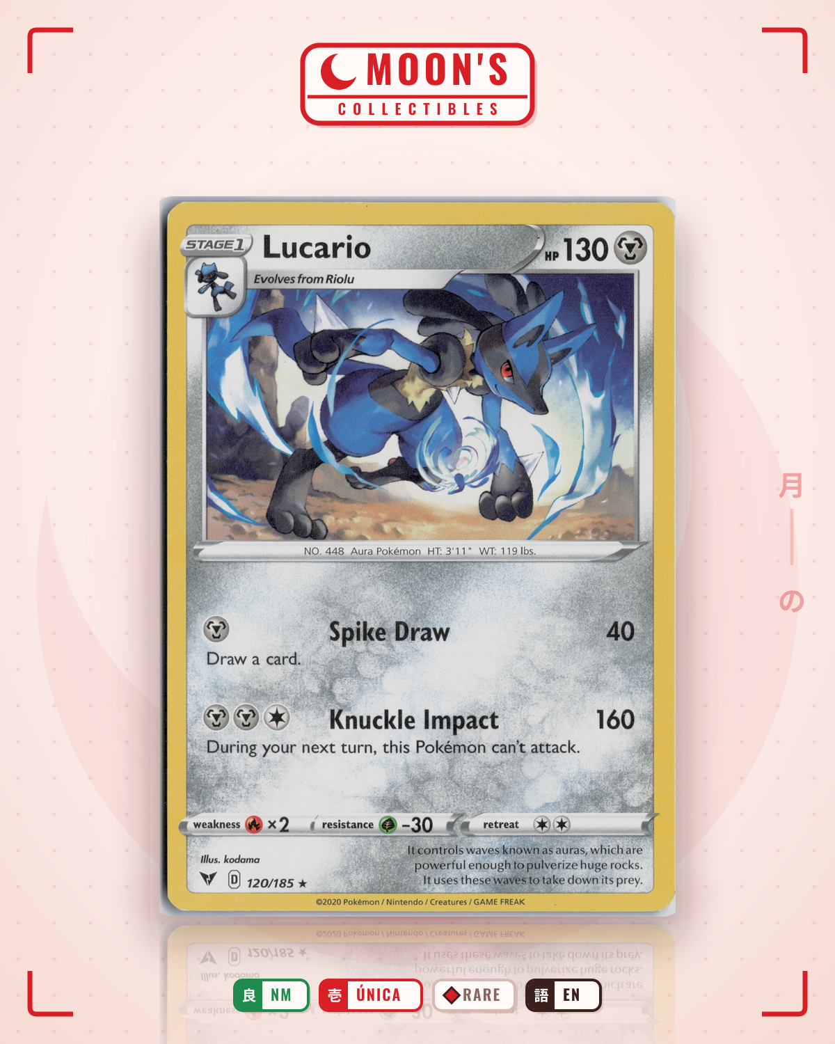 Carta Pokémon Lucario · Vivid Voltage #120/185 (NM) — pieza única en Moon's Collectibles México