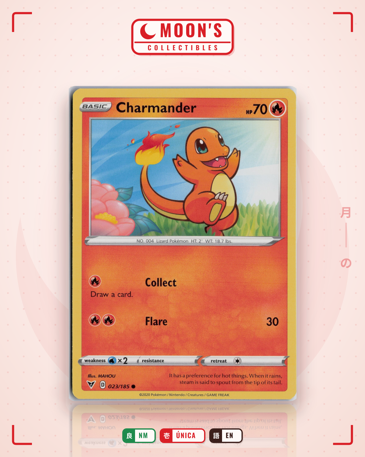 Carta Pokémon Charmander · Vivid Voltage #023/185 (NM) — pieza única en Moon's Collectibles México