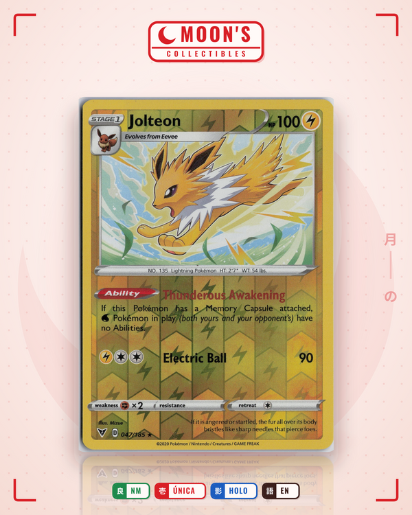 Carta Pokémon Jolteon · Vivid Voltage #047/185 (NM) — pieza única en Moon's Collectibles México