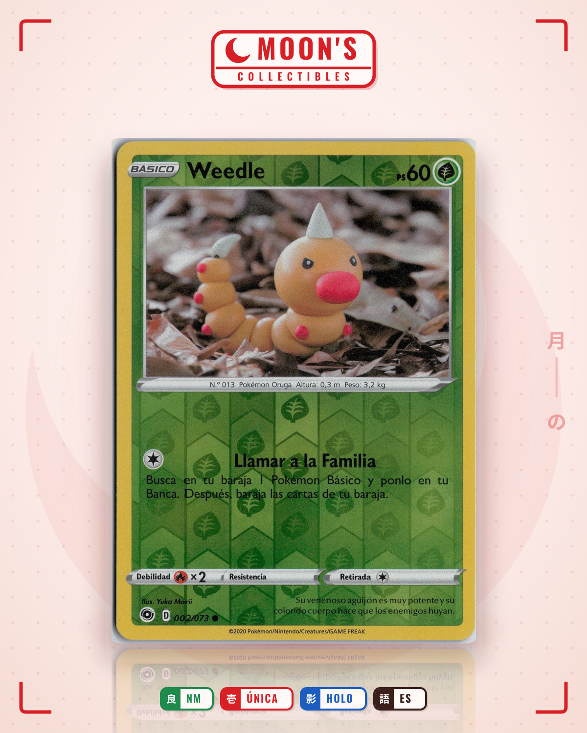 Carta Pokémon Weedle · Champion's Path #002/073 (NM) — pieza única en Moon's Collectibles México