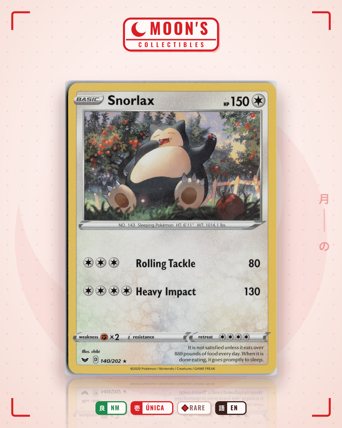 Carta Pokémon Snorlax · Sword & Shield #140/202 (NM) — pieza única en Moon's Collectibles México