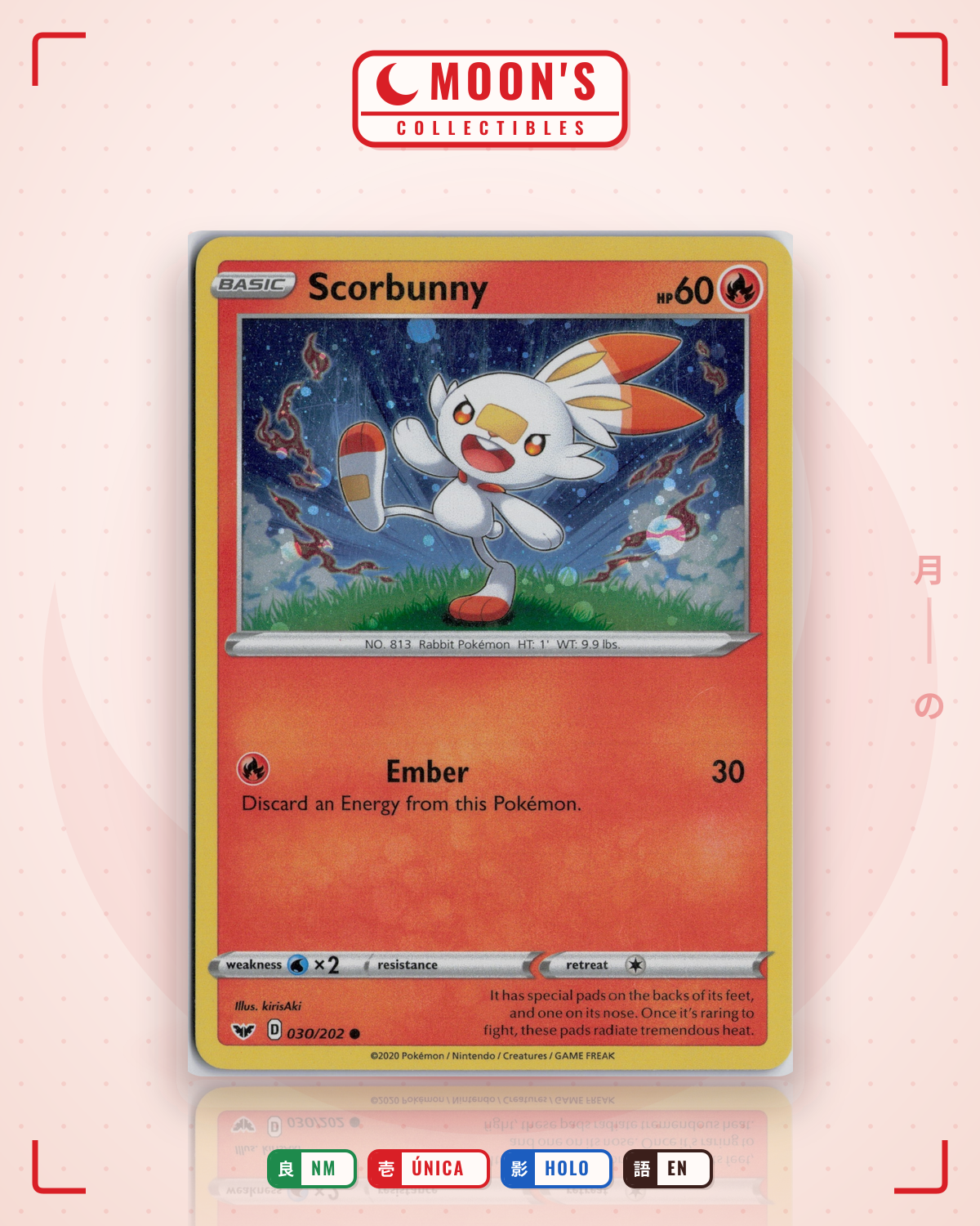 Carta Pokémon Scorbunny · Sword & Shield #030/202 (NM) — pieza única en Moon's Collectibles México