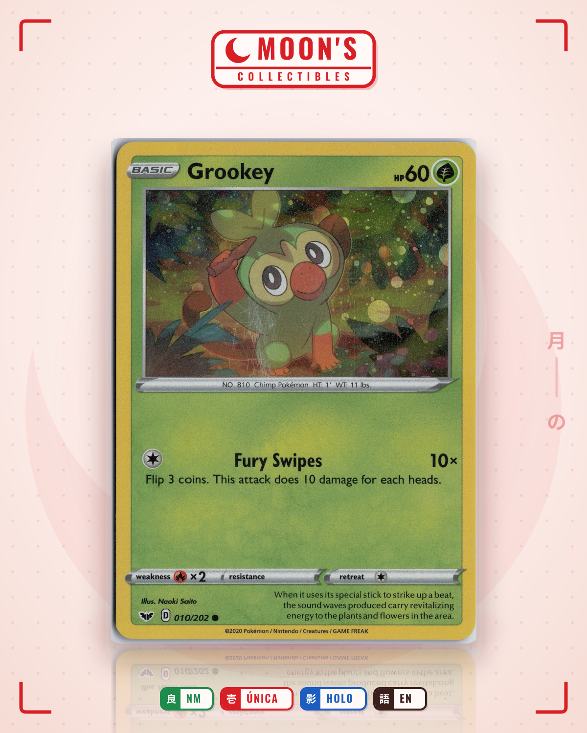 Carta Pokémon Grookey · Shining Fates #011/072 (NM) — pieza única en Moon's Collectibles México