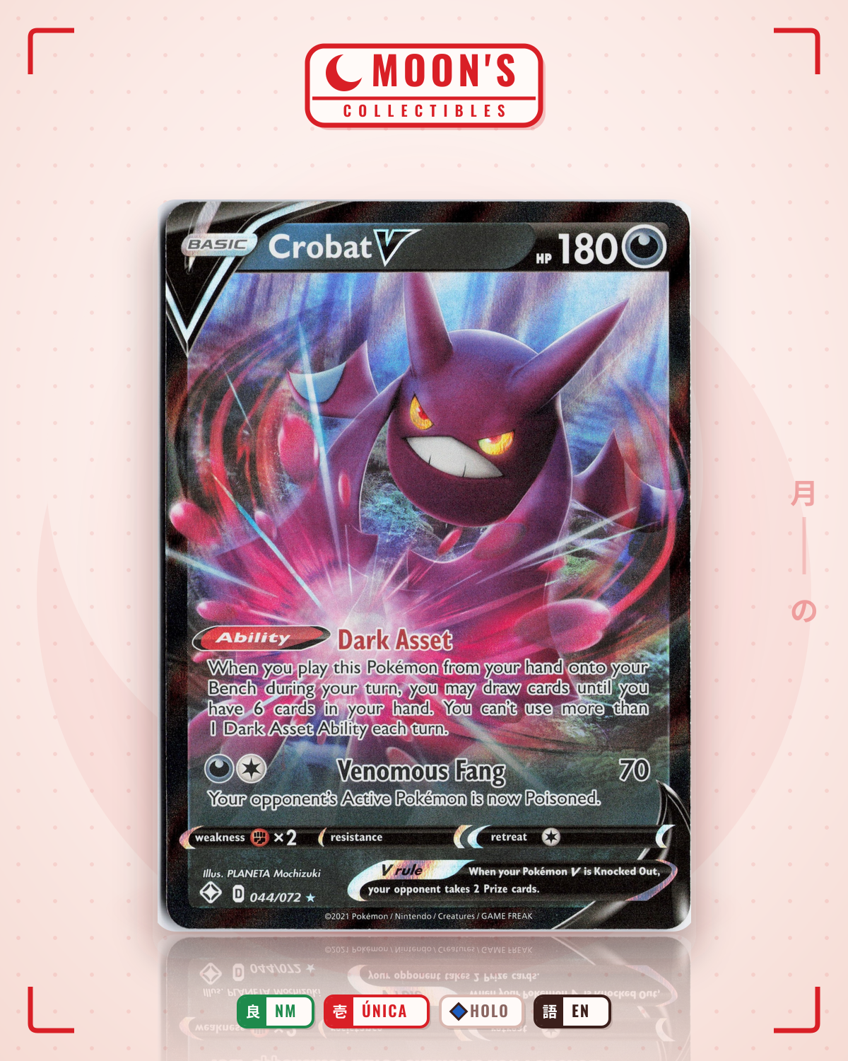 Carta Pokémon Crobat V · Shining Fates #044/072 (NM) — pieza única en Moon's Collectibles México