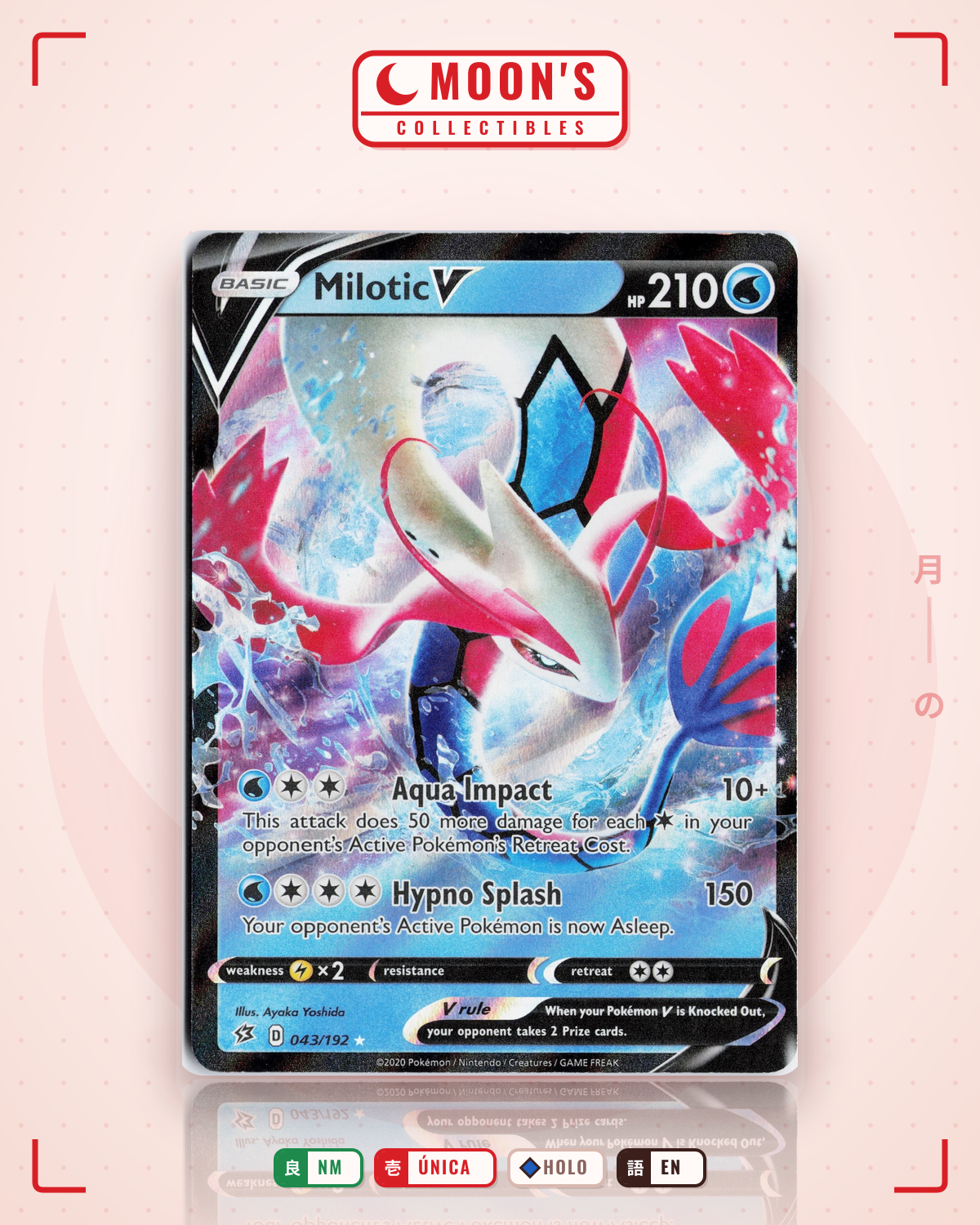 Carta Pokémon Milotic V · Rebel Clash #043/192 (NM) — pieza única en Moon's Collectibles México