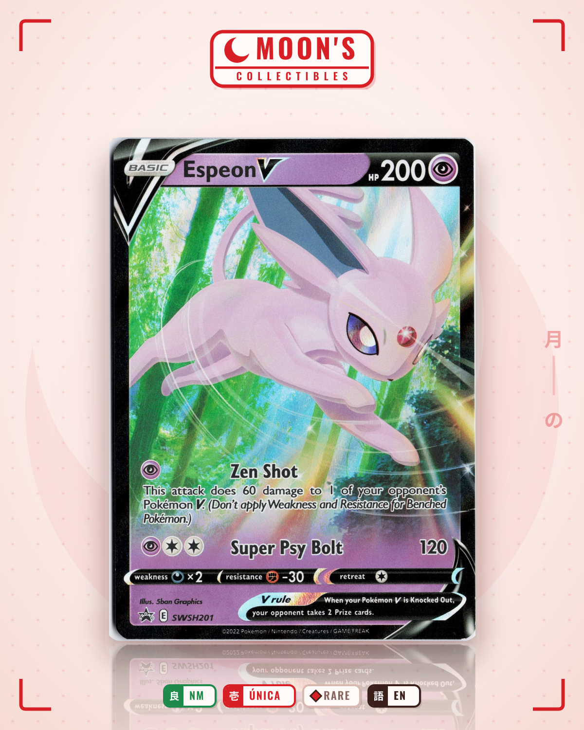 Carta Pokémon Espeon V · SWSH Black Star Promos #SWSH201 (NM) — pieza única en Moon's Collectibles México