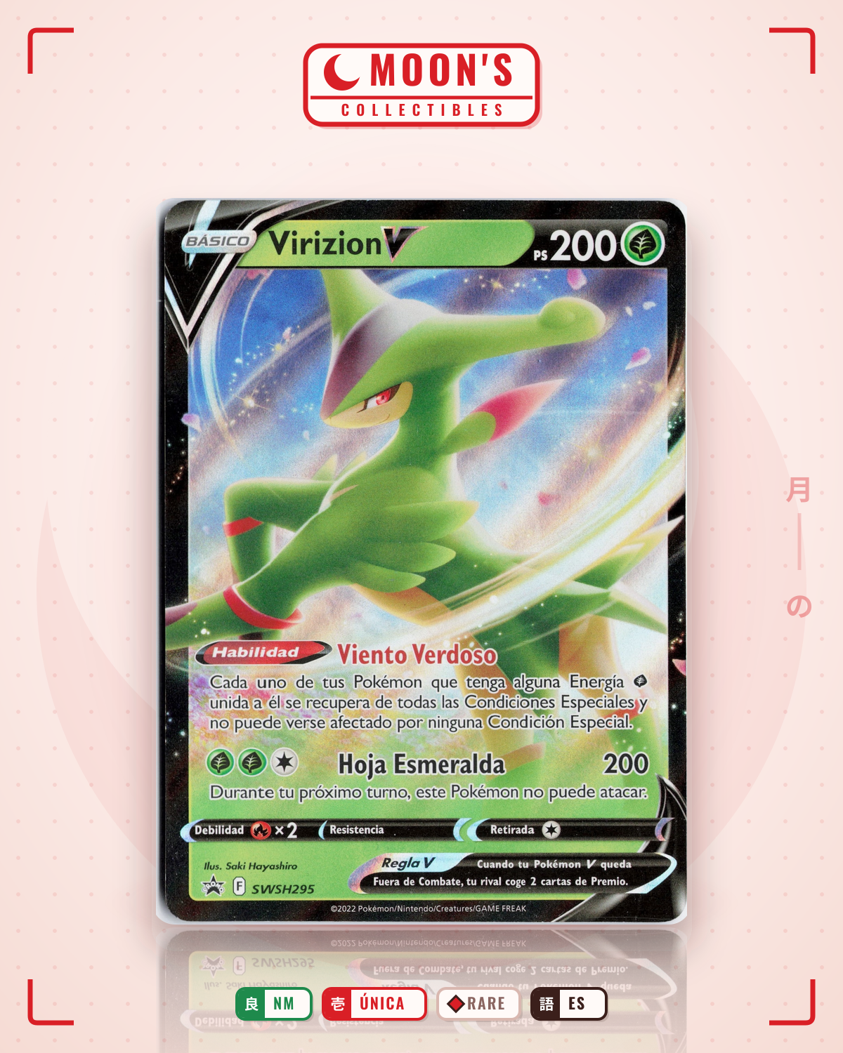 Carta Pokémon Virizion V · SWSH Black Star Promos #SWSH295 (NM) — pieza única en Moon's Collectibles México