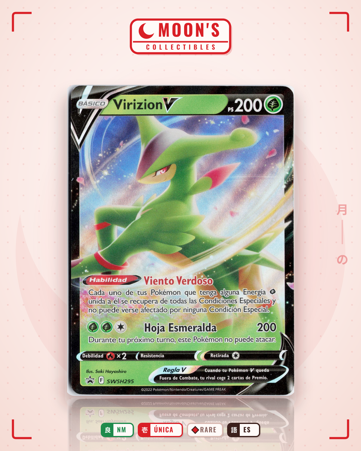 Carta Pokémon Virizion V · SWSH Black Star Promos #SWSH295 (NM) — pieza única en Moon's Collectibles México