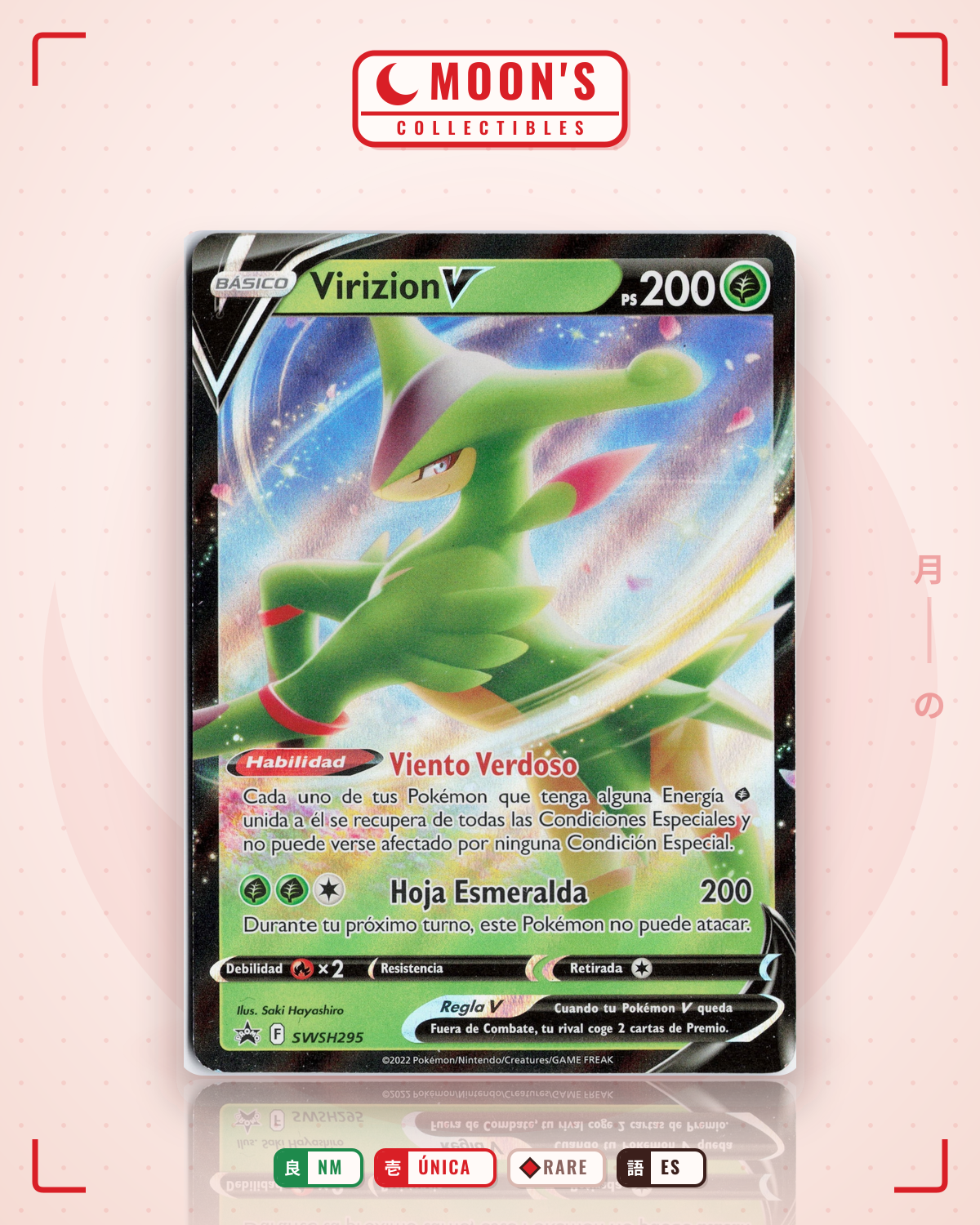 Carta Pokémon Virizion V · SWSH Black Star Promos #SWSH295 (NM) — pieza única en Moon's Collectibles México