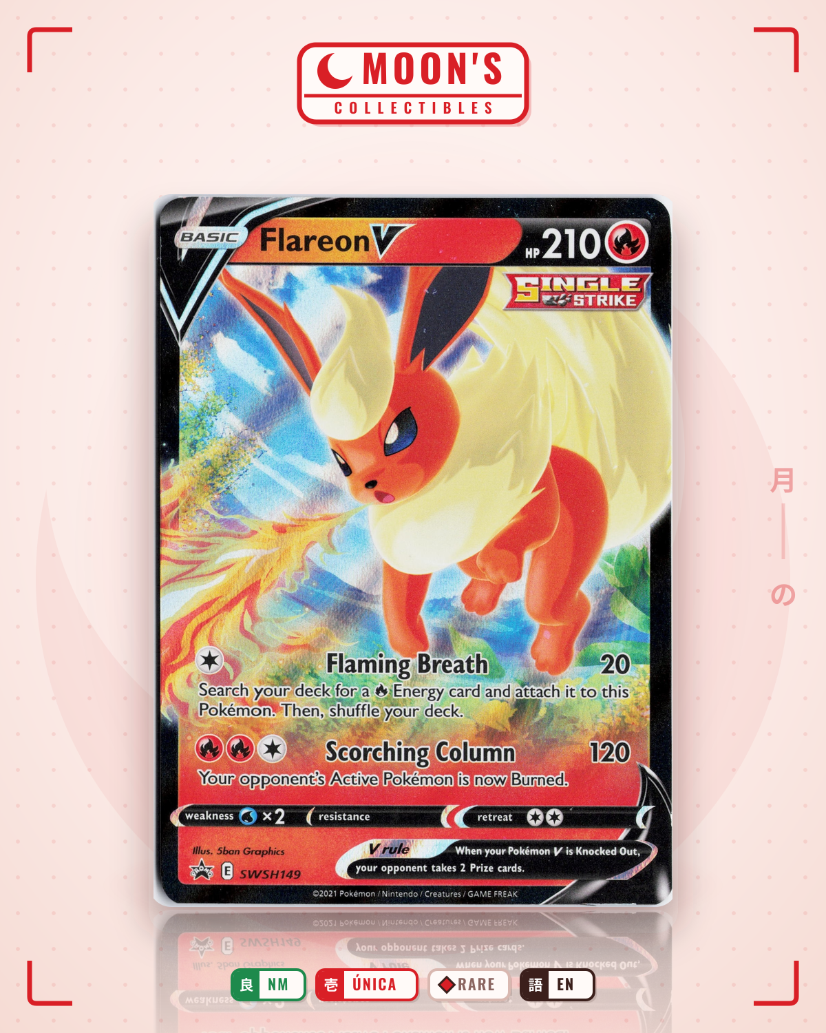 Carta Pokémon Flareon V · SWSH Black Star Promos #SWSH149 (NM) — pieza única en Moon's Collectibles México