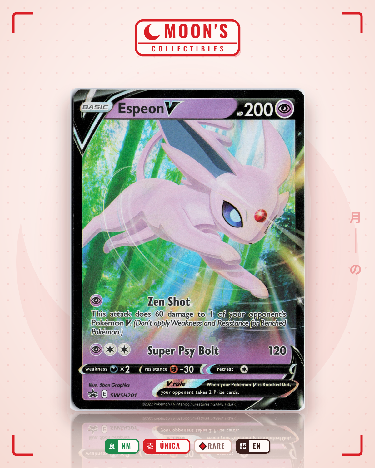 Carta Pokémon Espeon V · SWSH Black Star Promos #SWSH201 (NM) — pieza única en Moon's Collectibles México