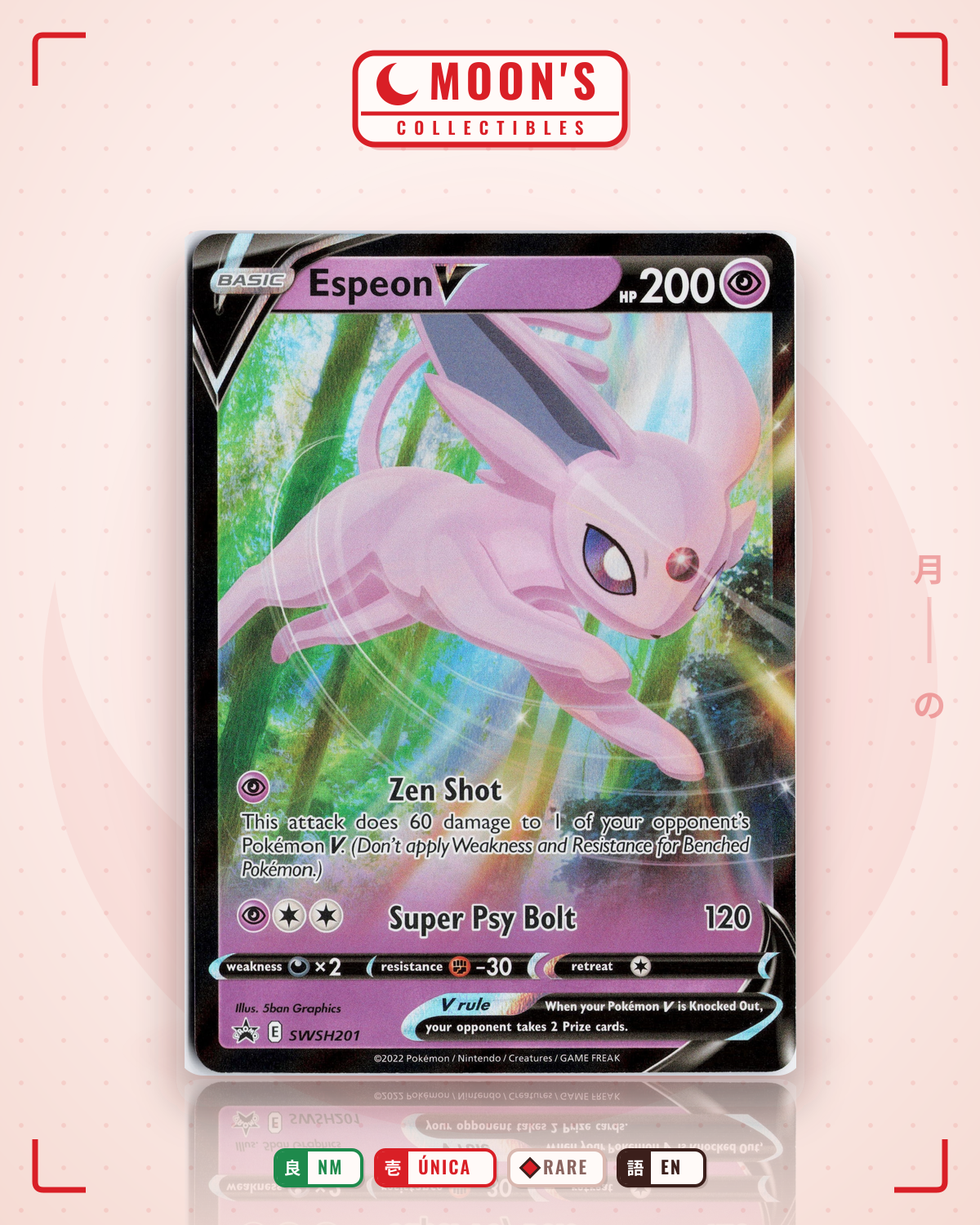 Carta Pokémon Espeon V · SWSH Black Star Promos #SWSH201 (NM) — pieza única en Moon's Collectibles México