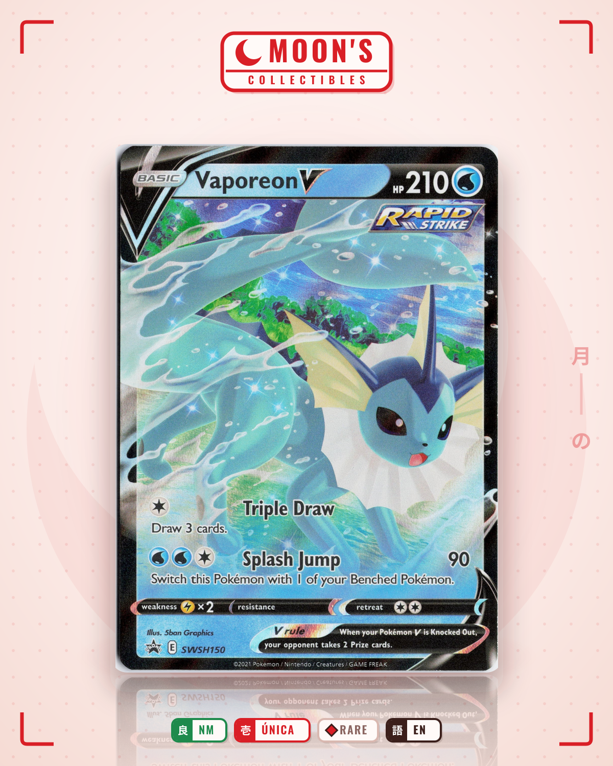 Carta Pokémon Vaporeon V · SWSH Black Star Promos #SWSH150 (NM) — pieza única en Moon's Collectibles México