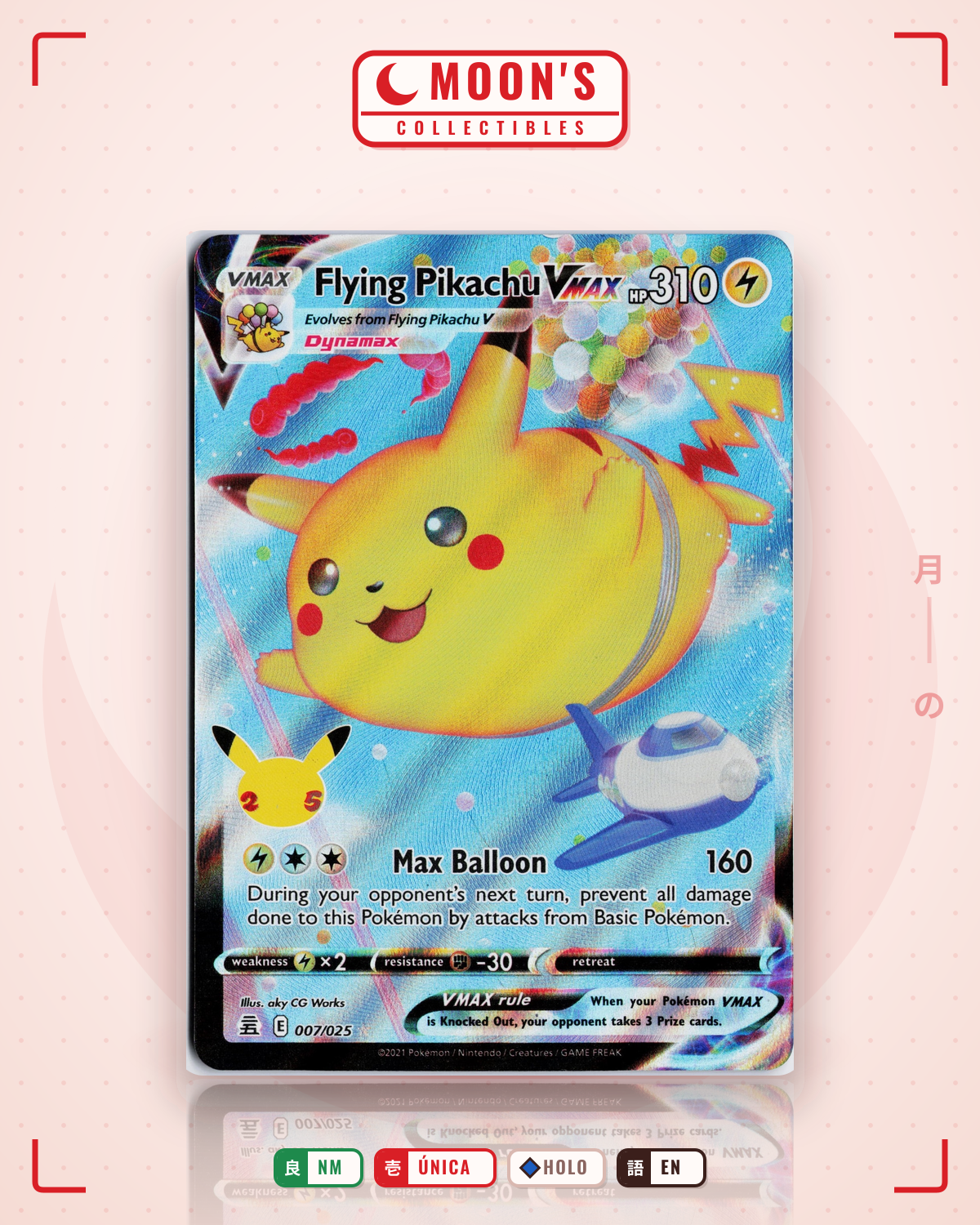 Carta Pokémon Flying Pikachu VMAX · Celebrations #7 (NM) — pieza única en Moon's Collectibles México