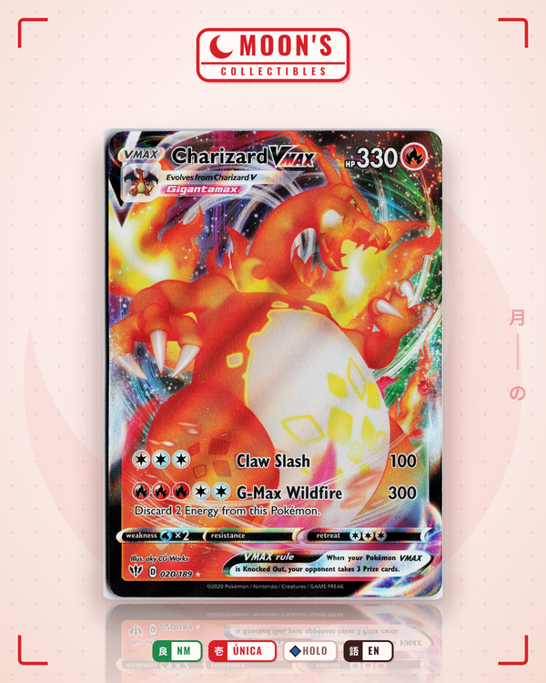 Carta Pokémon Charizard VMAX · Darkness Ablaze #020/189 (NM) — pieza única en Moon's Collectibles México