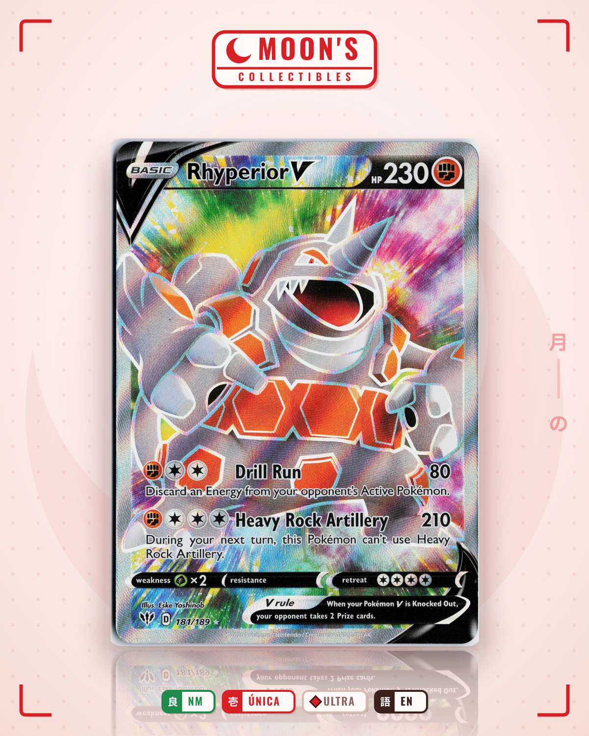 Carta Pokémon Rhyperior V · Darkness Ablaze #181/189 (NM) — pieza única en Moon's Collectibles México