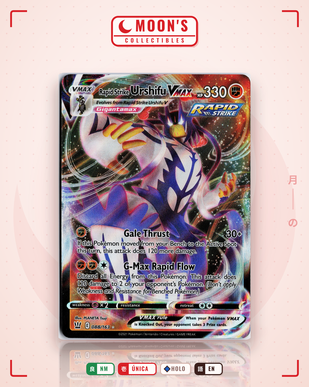 Carta Pokémon Rapid Strike Urshifu VMAX · Battle Styles #088/163 (NM) — pieza única en Moon's Collectibles México