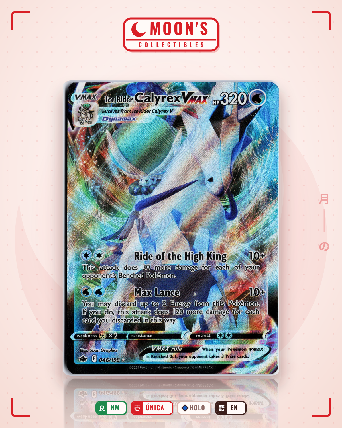 Carta Pokémon Ice Rider Calyrex VMAX · Chilling Reign #046/198 (NM) — pieza única en Moon's Collectibles México