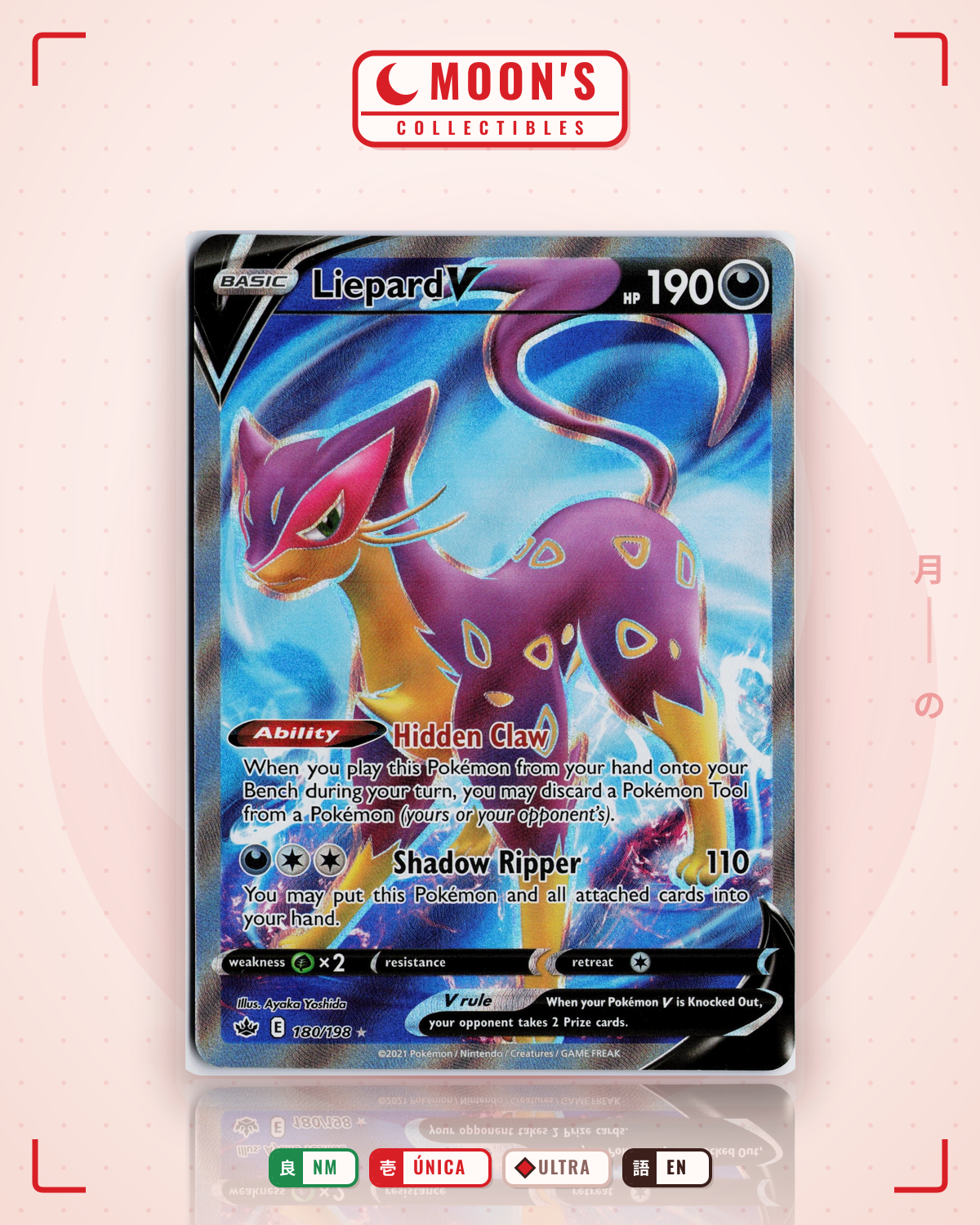Carta Pokémon Liepard V · Chilling Reign #180/198 (NM) — pieza única en Moon's Collectibles México
