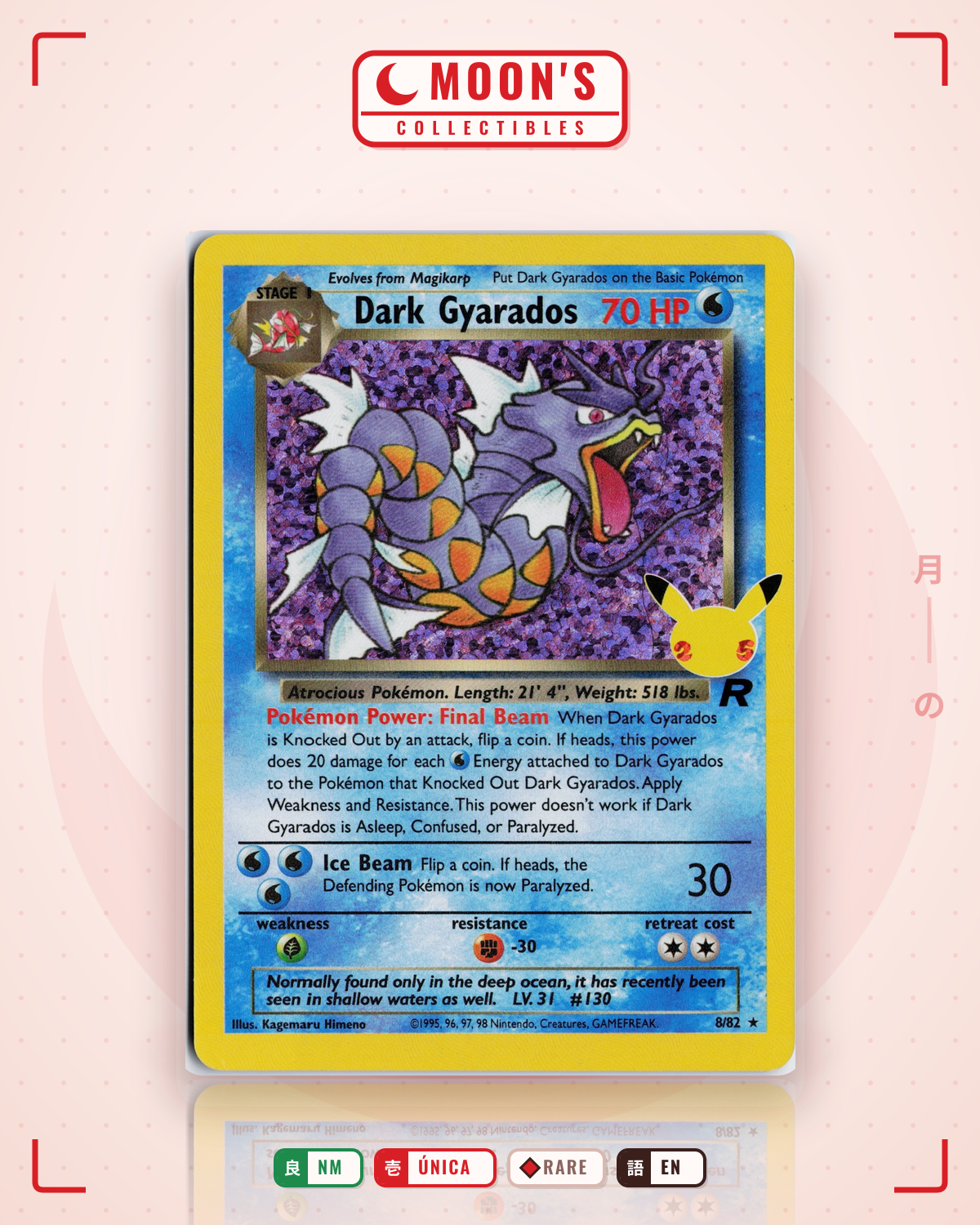 Carta Pokémon Dark Gyarados · Team Rocket #25/82 (NM) — pieza única en Moon's Collectibles México