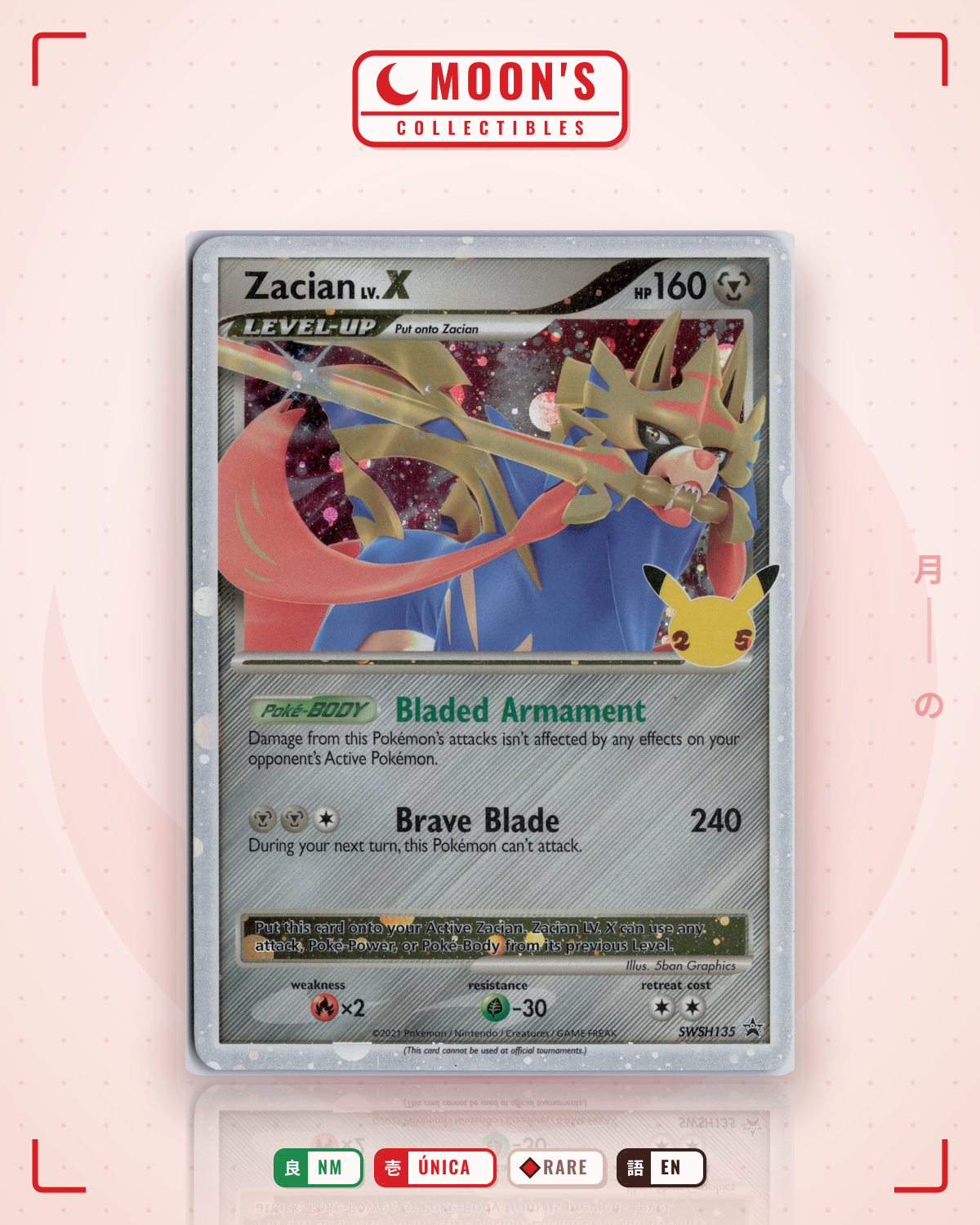 Carta Pokémon Zacian LV.X · SWSH Black Star Promos #SWSH135 (NM) — pieza única en Moon's Collectibles México