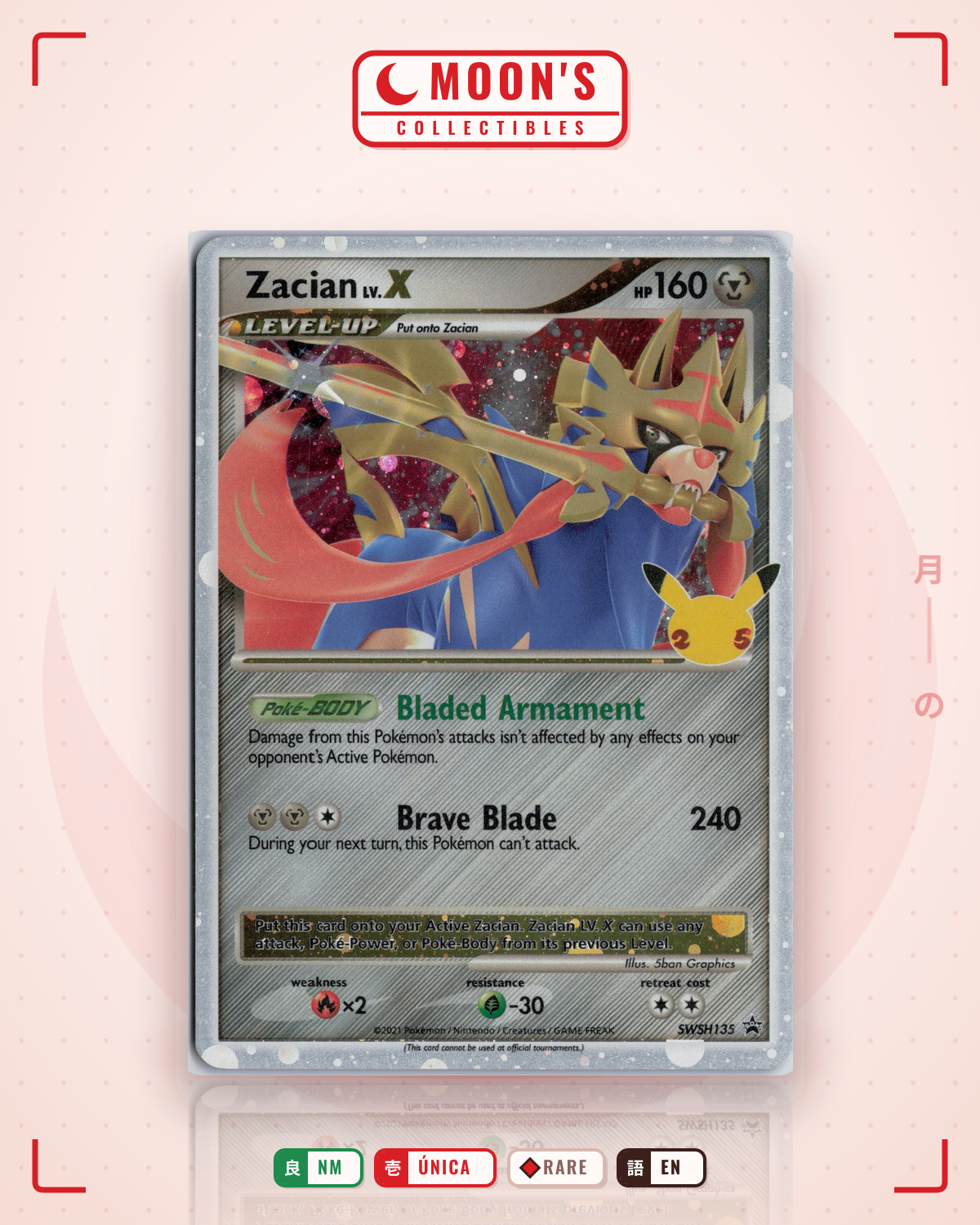 Carta Pokémon Zacian LV.X · SWSH Black Star Promos #SWSH135 (NM) — pieza única en Moon's Collectibles México