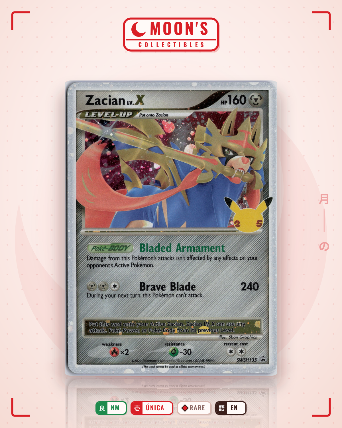 Carta Pokémon Zacian LV.X · SWSH Black Star Promos #SWSH135 (NM) — pieza única en Moon's Collectibles México