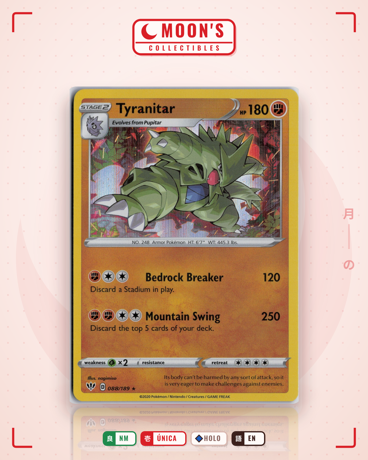 Carta Pokémon Tyranitar · Darkness Ablaze #088/189 (NM) — pieza única en Moon's Collectibles México