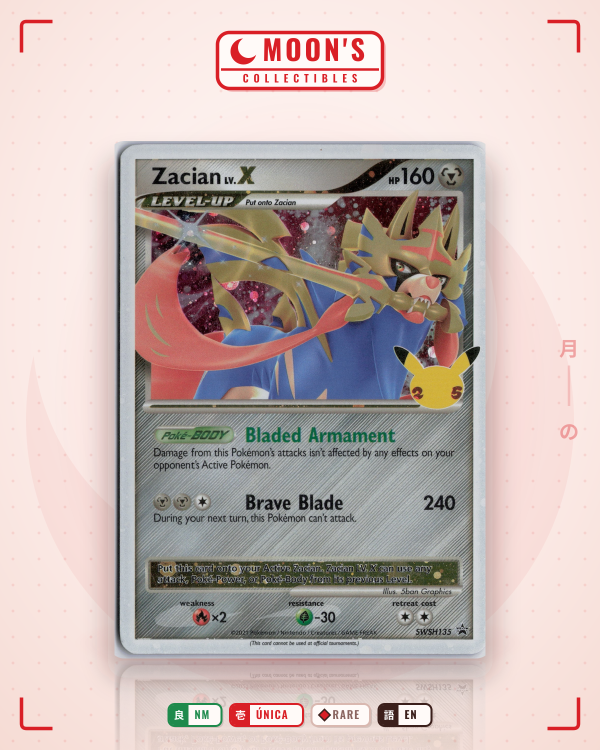 Carta Pokémon Zacian LV.X · SWSH Black Star Promos #SWSH135 (NM) — pieza única en Moon's Collectibles México