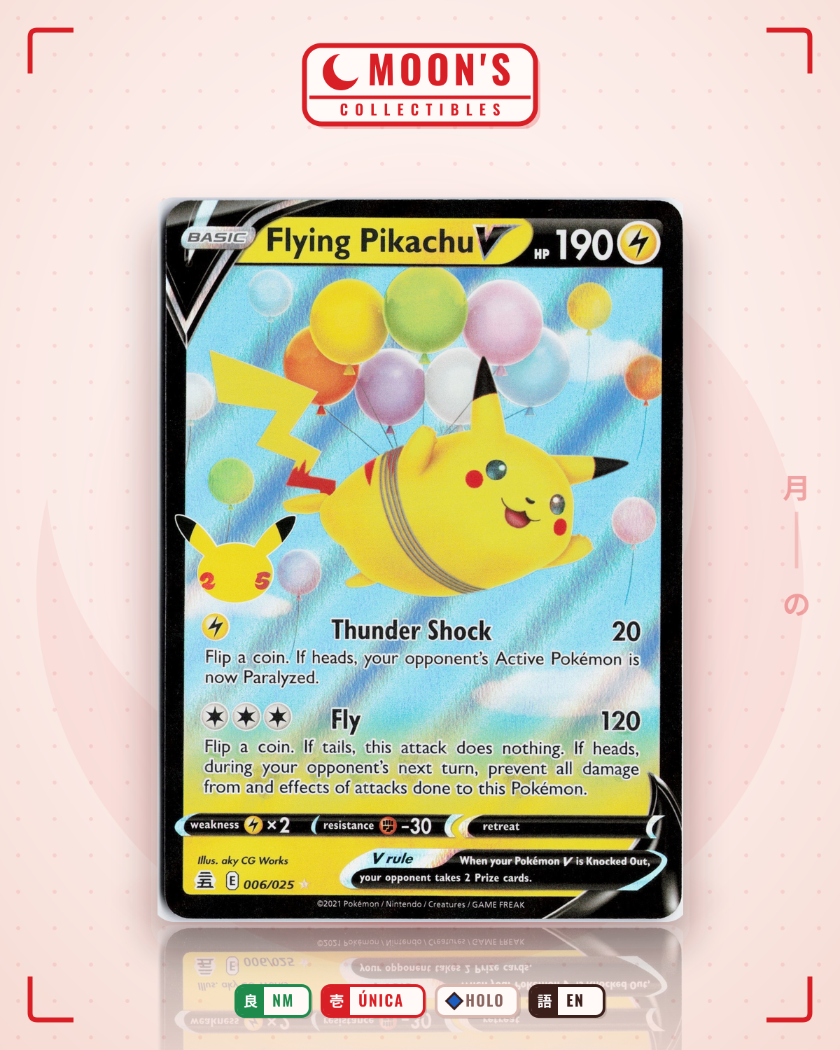 Carta Pokémon Flying Pikachu V · Celebrations #6 (NM) — pieza única en Moon's Collectibles México