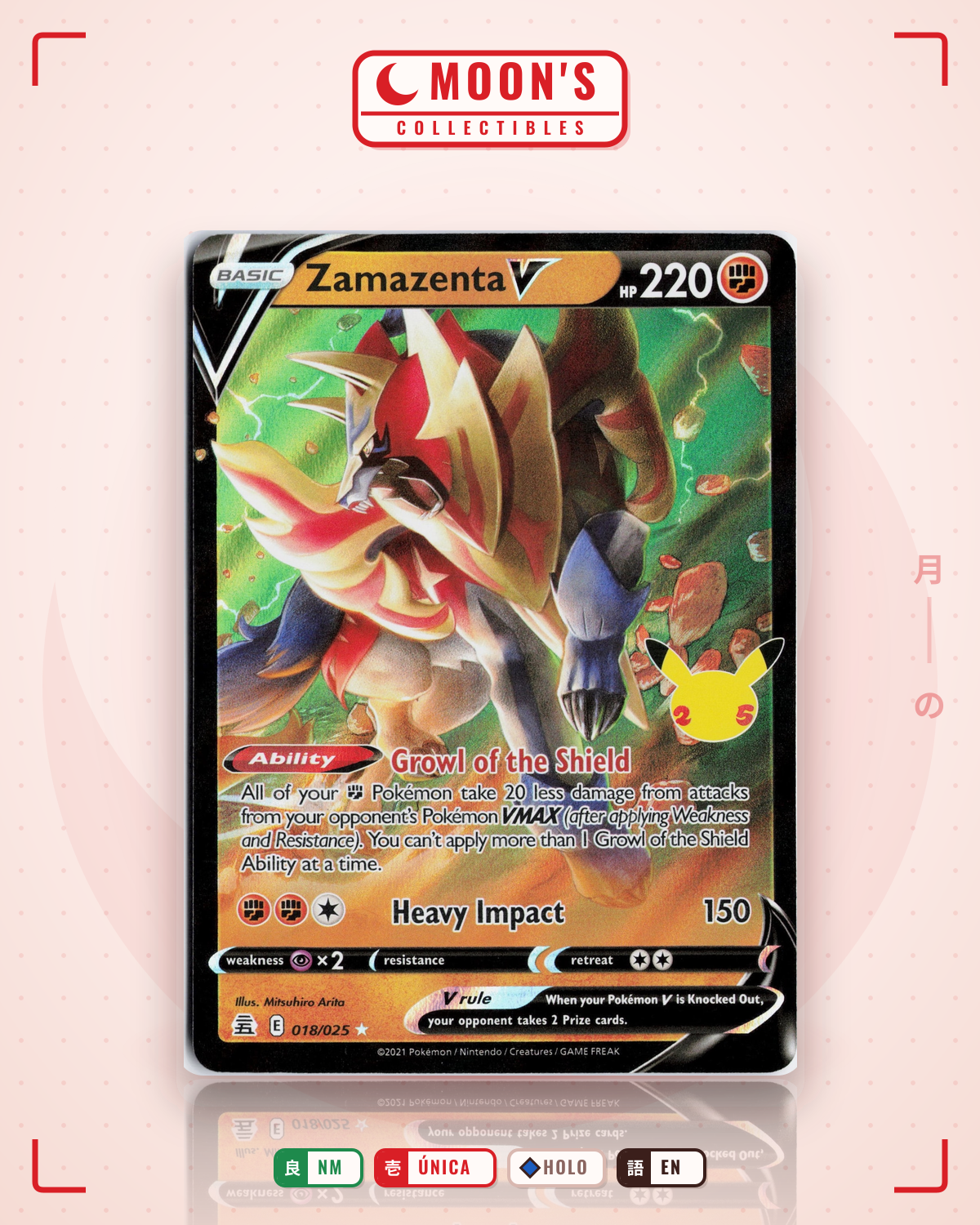 Carta Pokémon Zamazenta V · Celebrations #18 (NM) — pieza única en Moon's Collectibles México