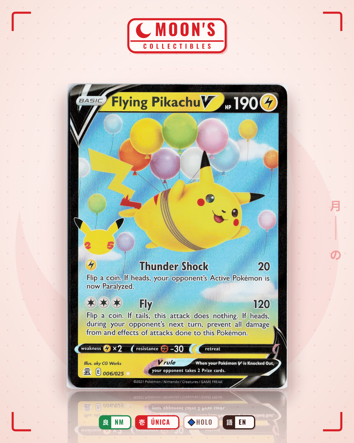 Carta Pokémon Flying Pikachu V · Celebrations #6 (NM) — pieza única en Moon's Collectibles México