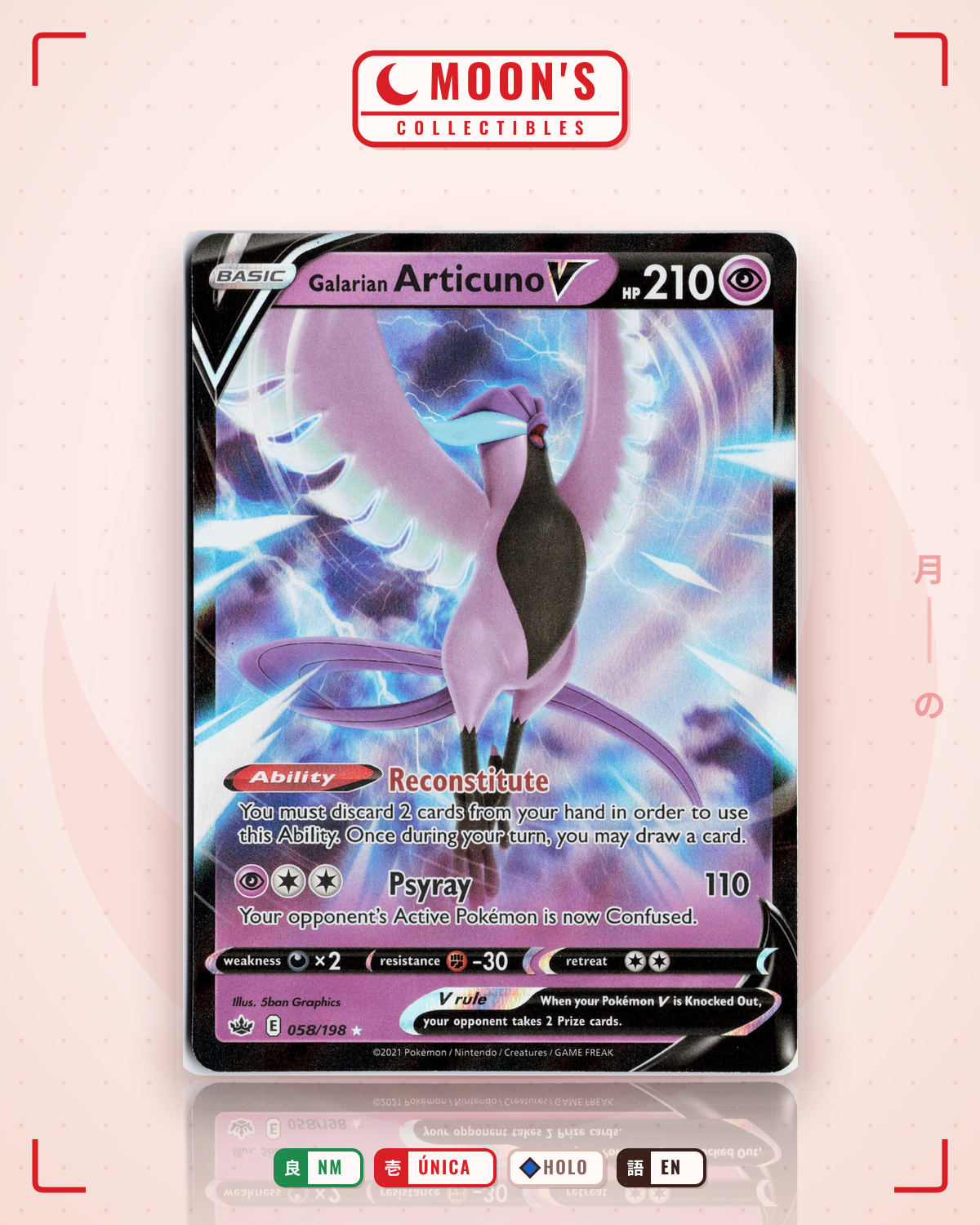 Carta Pokémon Galarian Articuno V · Chilling Reign #058/198 (NM) — pieza única en Moon's Collectibles México