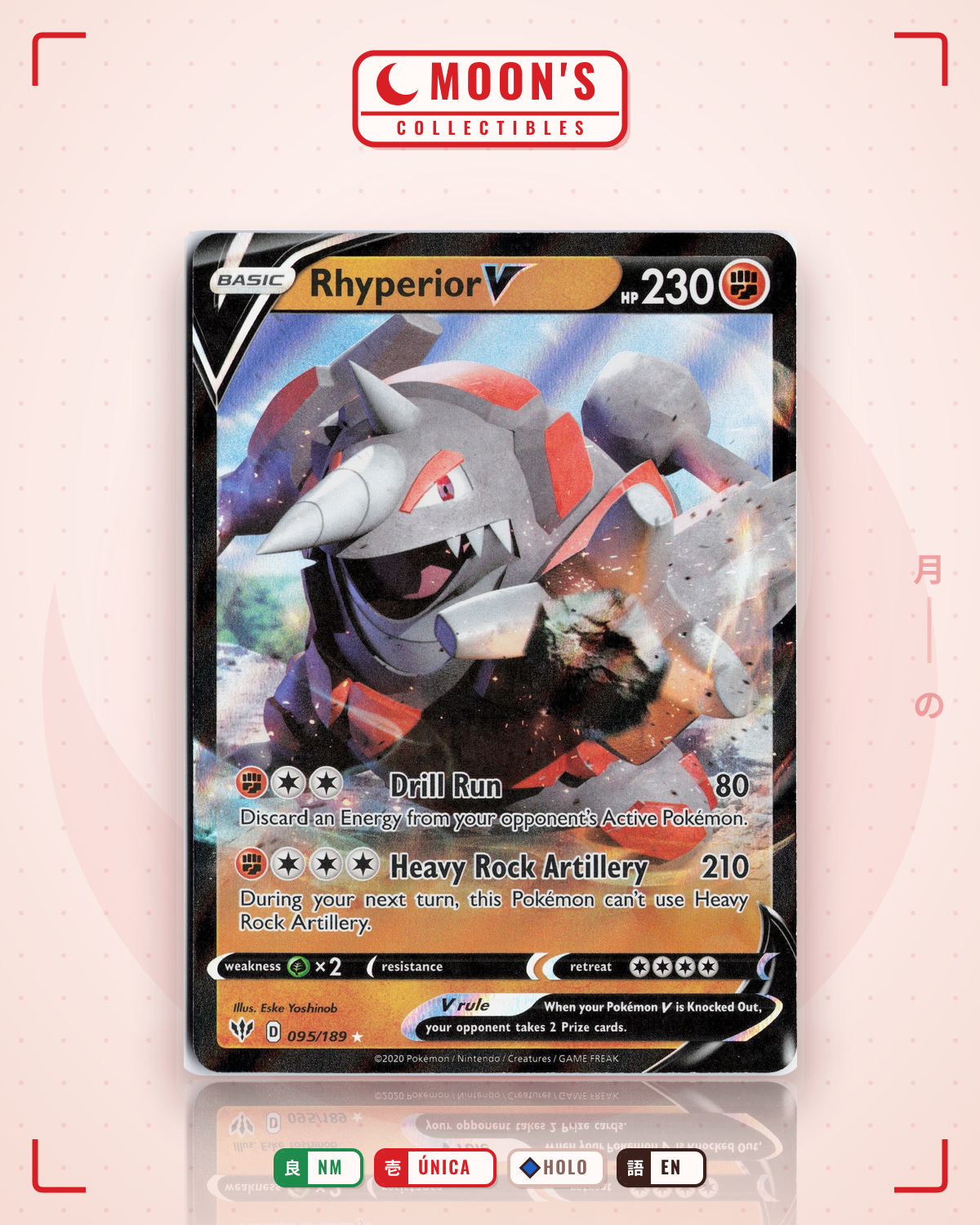 Carta Pokémon Rhyperior V · Darkness Ablaze #095/189 (NM) — pieza única en Moon's Collectibles México