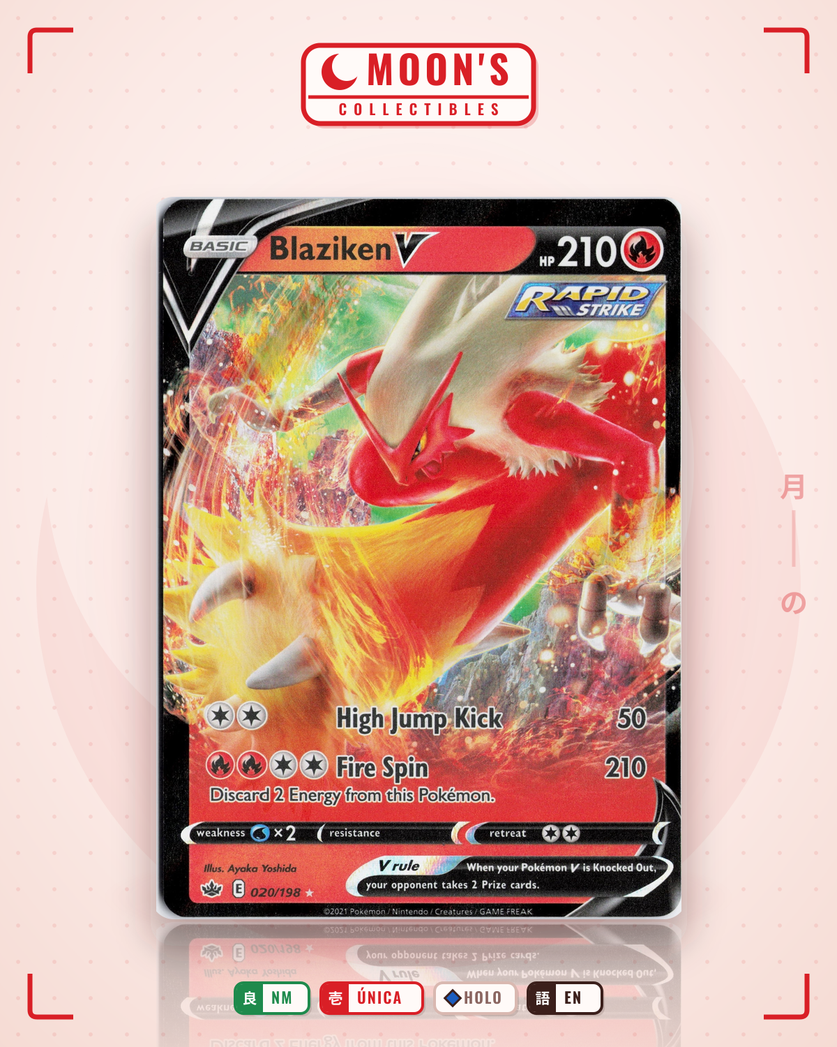 Carta Pokémon Blaziken V · Chilling Reign #020/198 (NM) — pieza única en Moon's Collectibles México