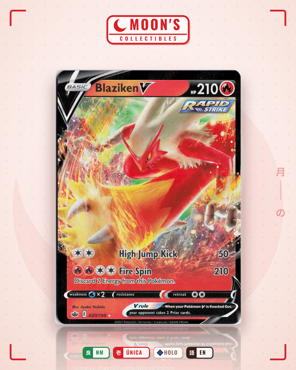 Carta Pokémon Blaziken V · Chilling Reign #020/198 (NM) — pieza única en Moon's Collectibles México