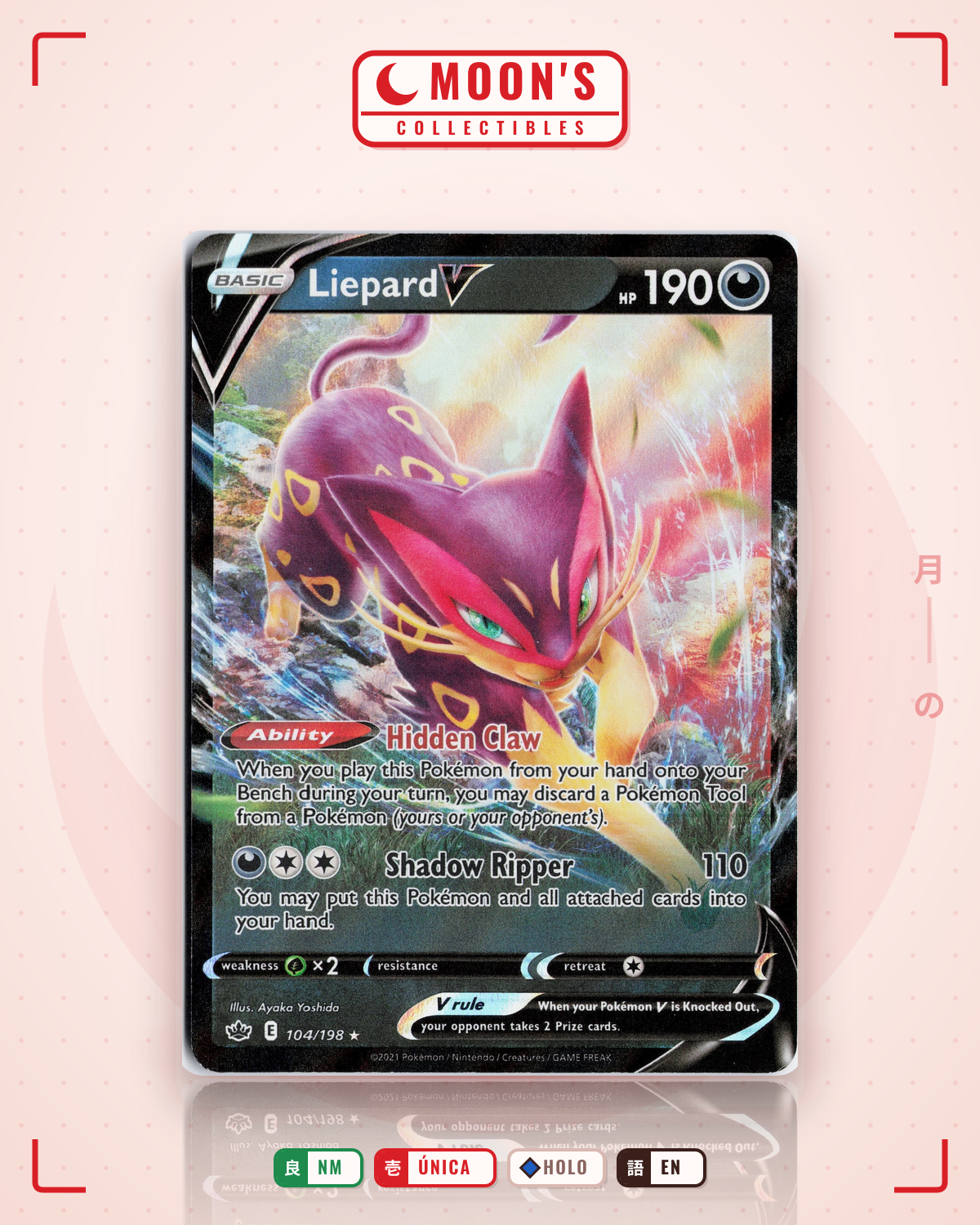 Carta Pokémon Liepard V · Chilling Reign #104/198 (NM) — pieza única en Moon's Collectibles México