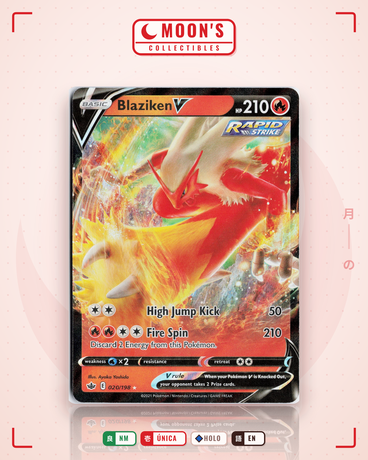 Carta Pokémon Blaziken V · Chilling Reign #020/198 (NM) — pieza única en Moon's Collectibles México