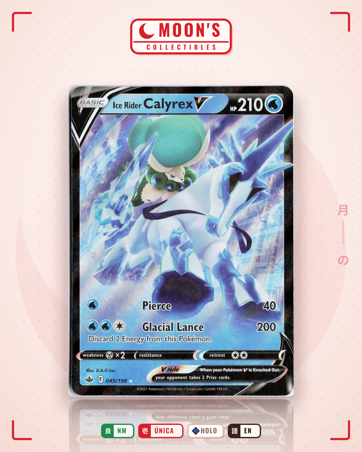 Carta Pokémon Ice Rider Calyrex V · Chilling Reign #045/198 (NM) — pieza única en Moon's Collectibles México