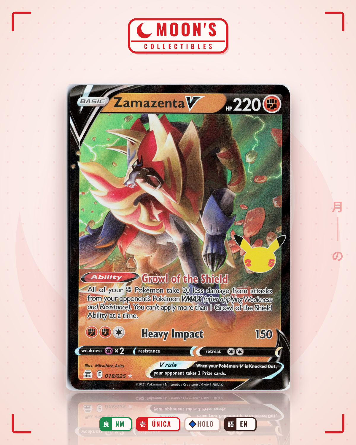 Carta Pokémon Zamazenta V · Celebrations #18 (NM) — pieza única en Moon's Collectibles México