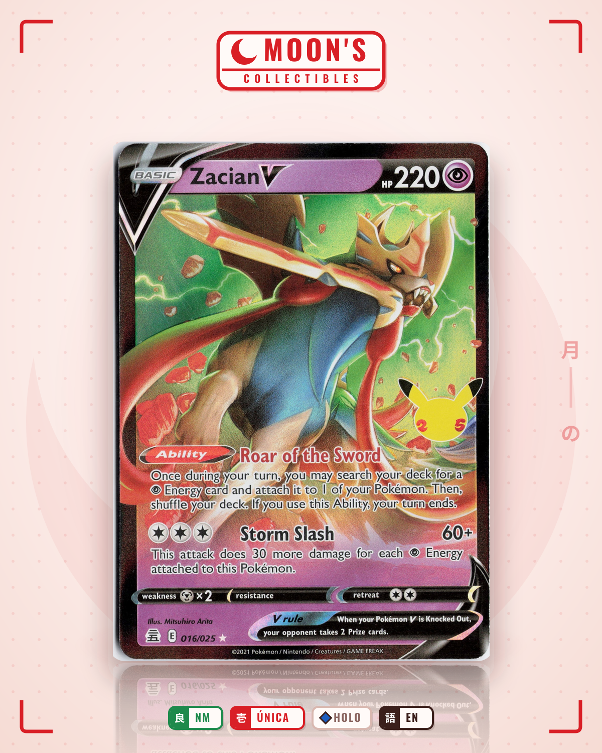 Carta Pokémon Zacian V · Celebrations #16 (NM) — pieza única en Moon's Collectibles México