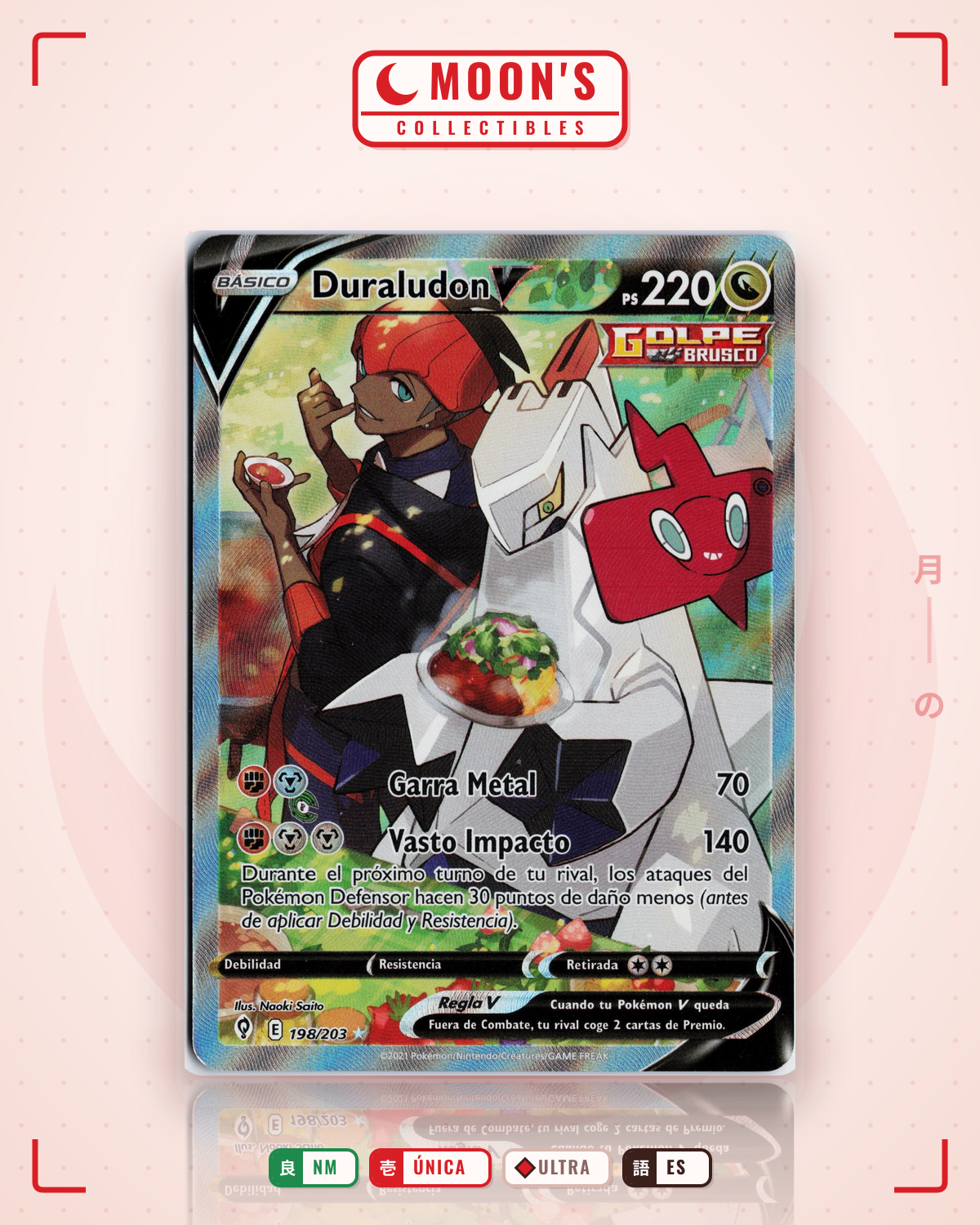 Carta Pokémon Duraludon V · Evolving Skies #198/203 (NM) — pieza única en Moon's Collectibles México